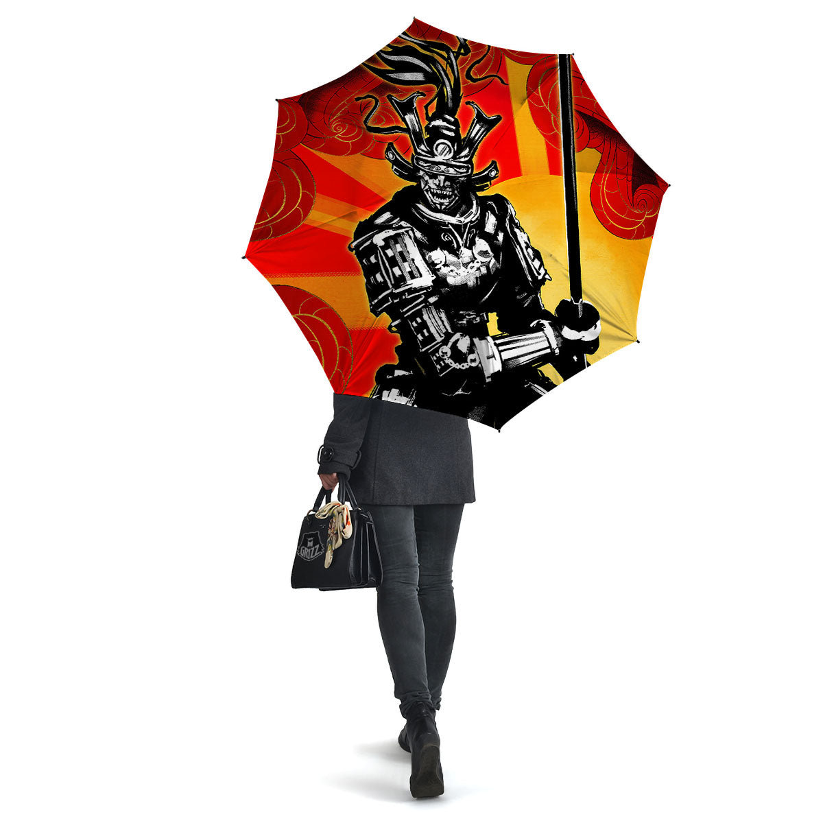 Golden Sun Samurai And Red Sky Print Umbrella-grizzshop