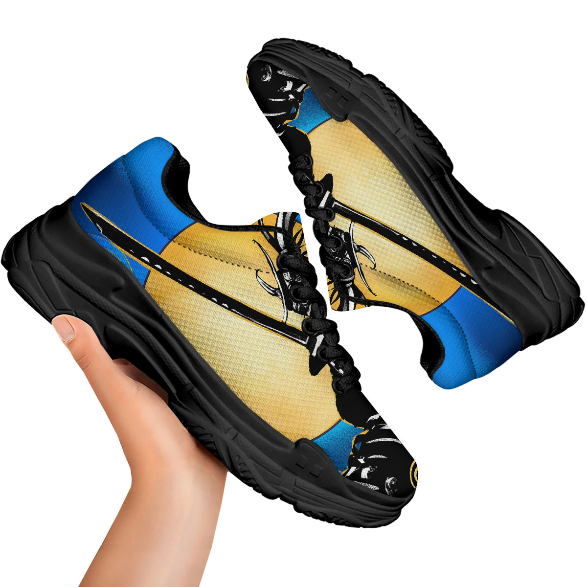 Golden Sun Samurai Blue Sky Print Black Chunky Shoes-grizzshop