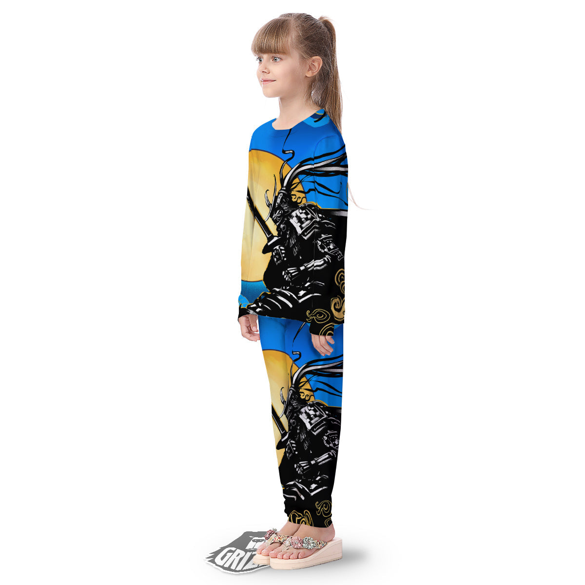 Golden Sun Samurai Blue Sky Print Kid's Pajamas-grizzshop