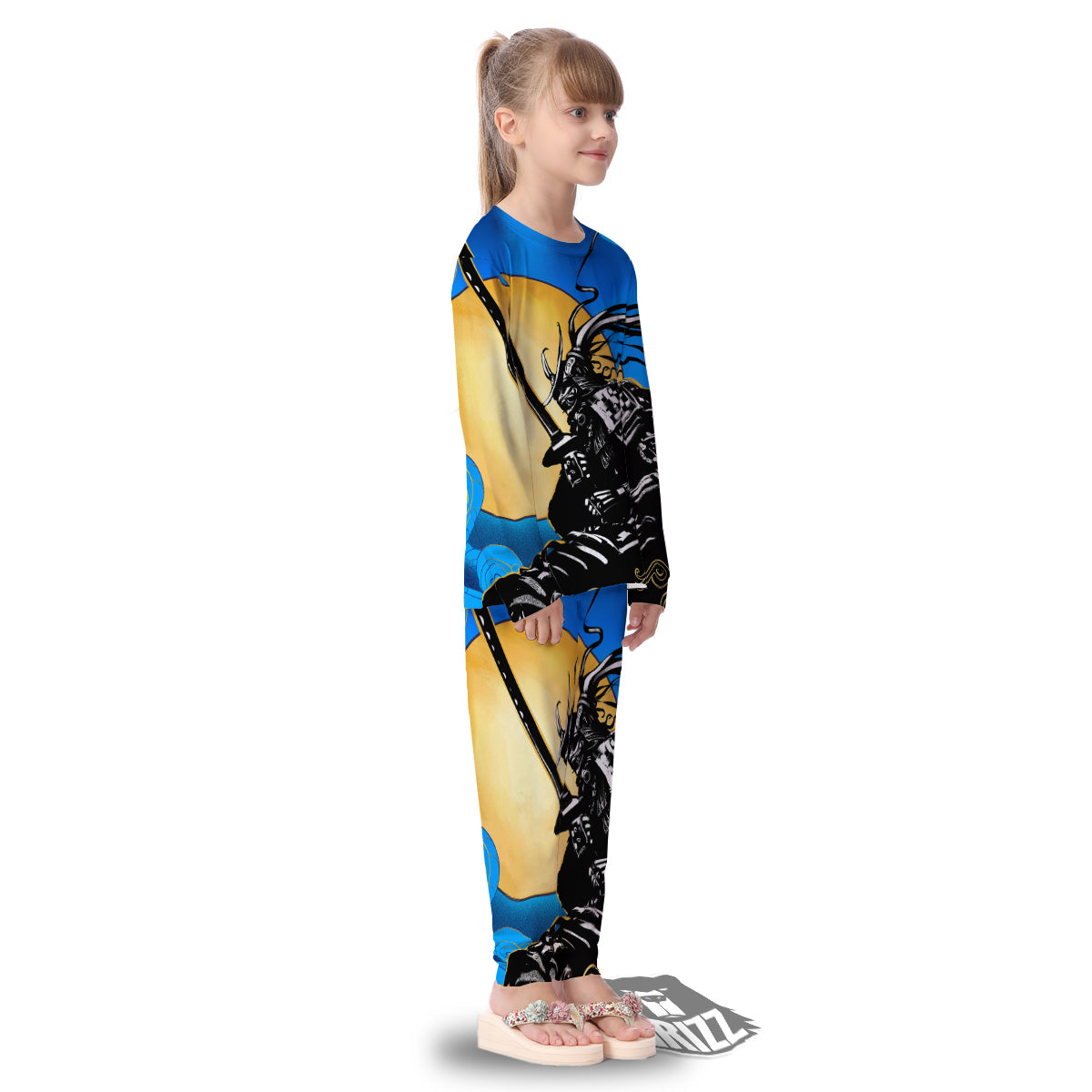 Golden Sun Samurai Blue Sky Print Kid's Pajamas-grizzshop