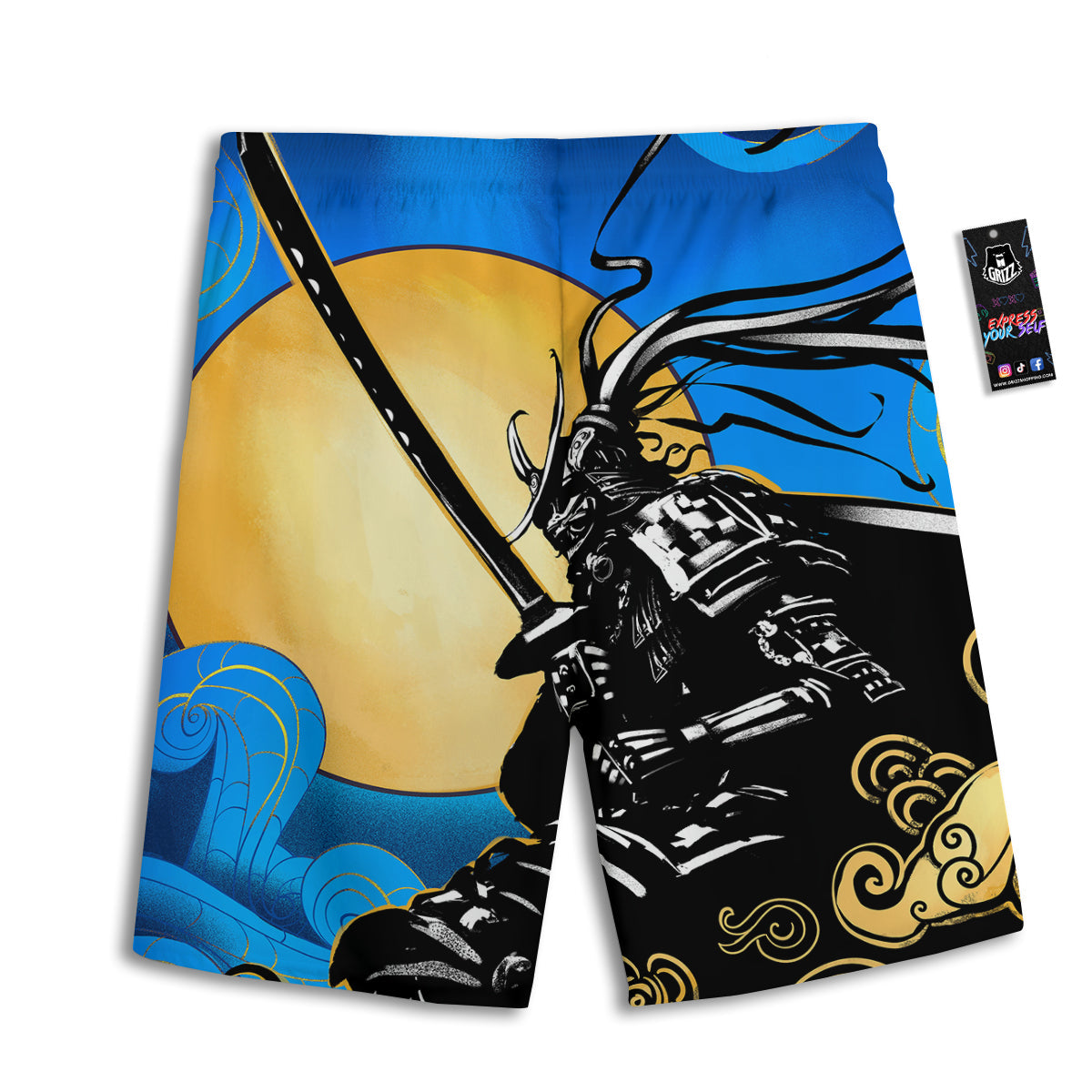 Golden Sun Samurai Blue Sky Print Men's Athletic Shorts