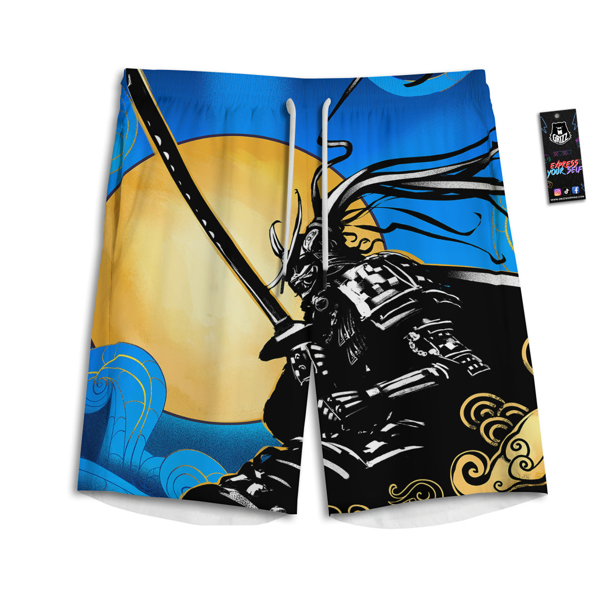 Golden Sun Samurai Blue Sky Print Men's Athletic Shorts