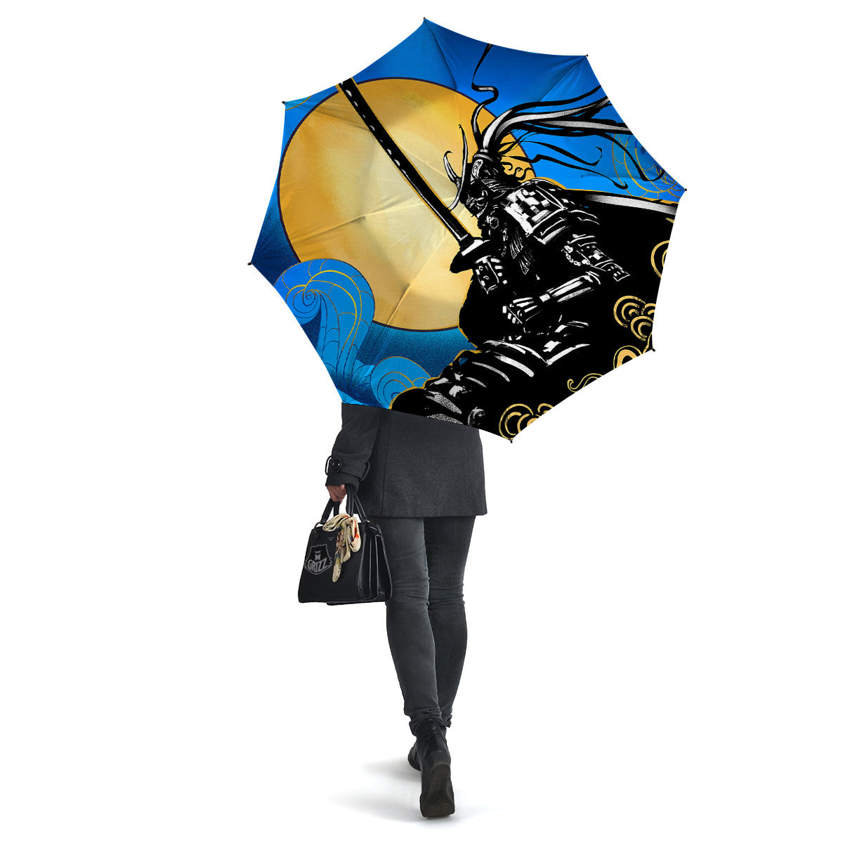 Golden Sun Samurai Blue Sky Print Umbrella-grizzshop