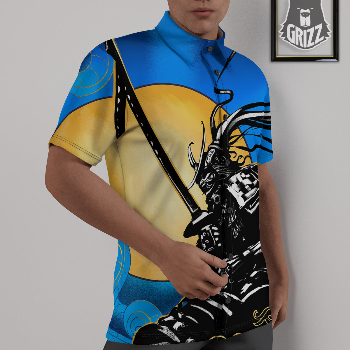 Golden Sun Samurai Blue Sky Print Untucked Shirts-grizzshop
