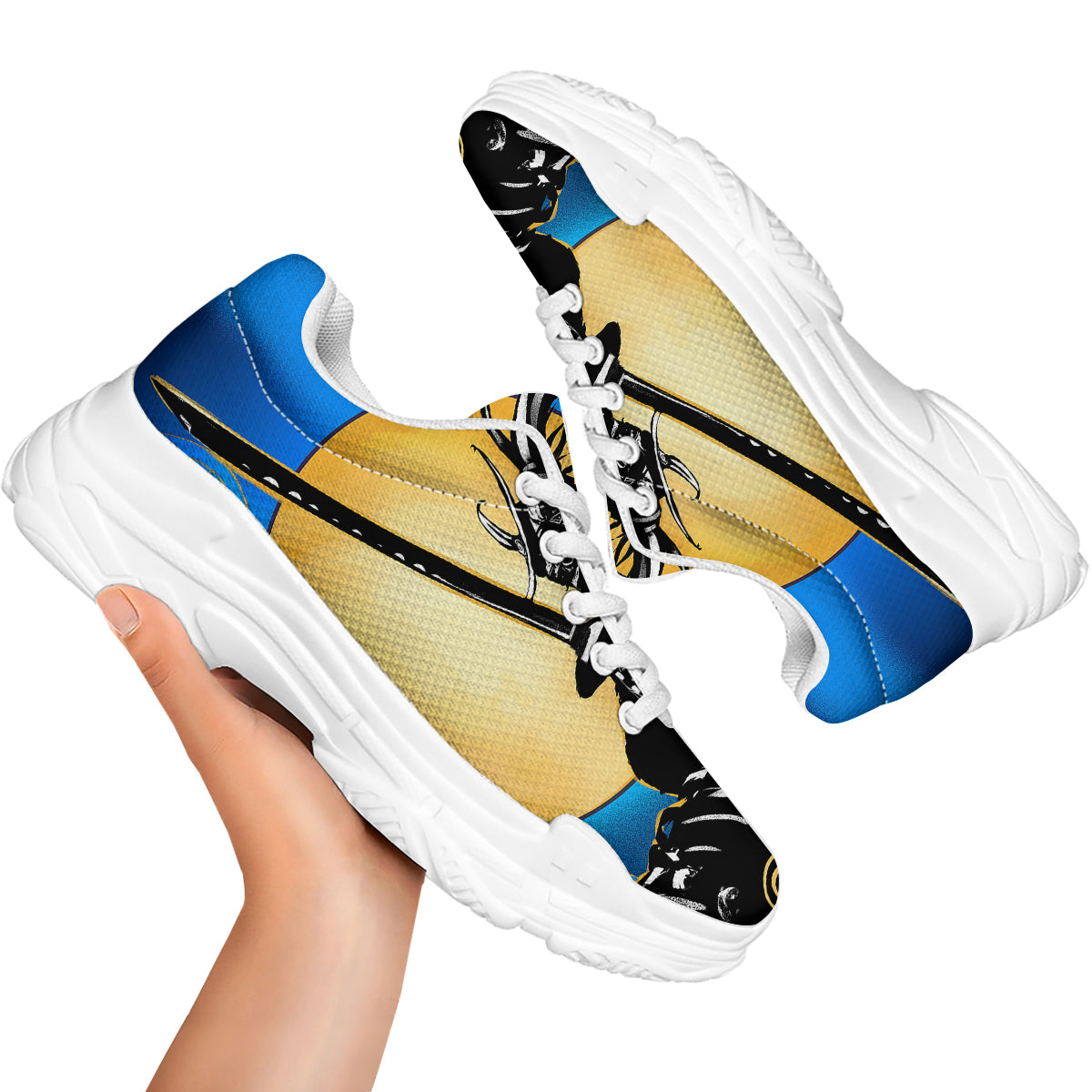 Golden Sun Samurai Blue Sky Print White Chunky Shoes-grizzshop