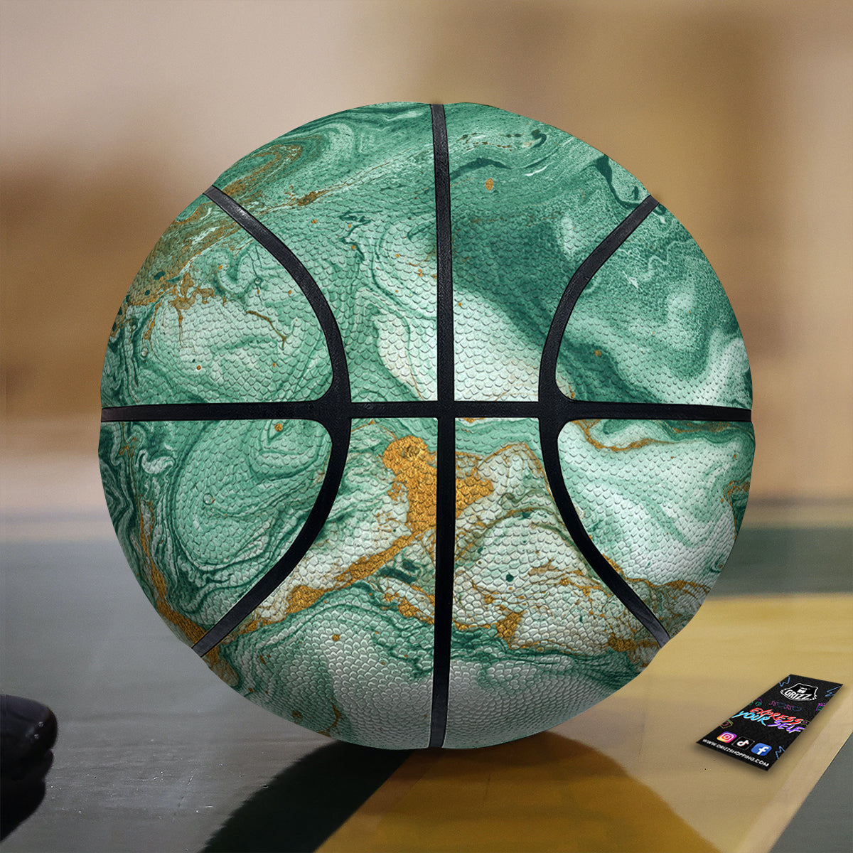 Golden And Green Marble Textue Print Basketball