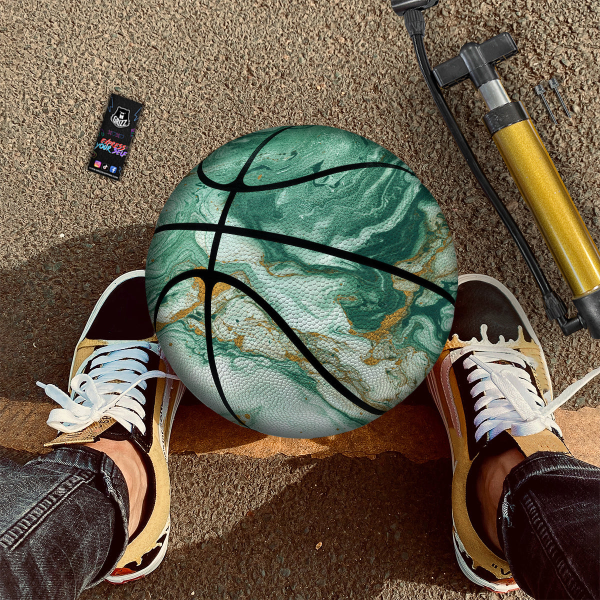 Golden And Green Marble Textue Print Basketball