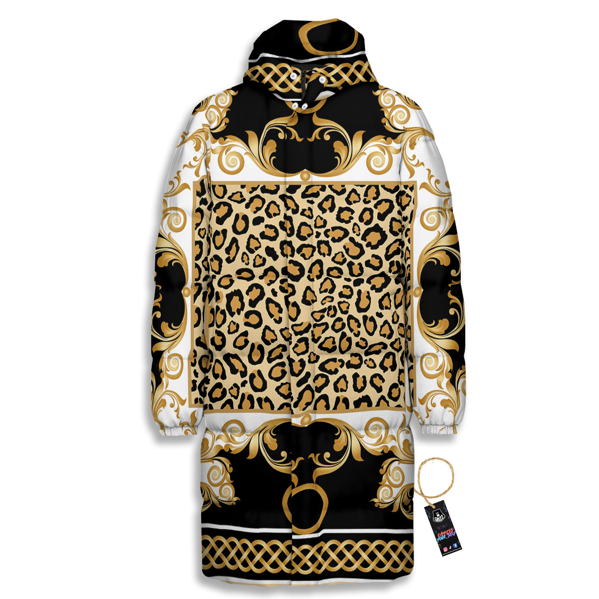 Golden Baroque And Leopard Print Long Down Jacket