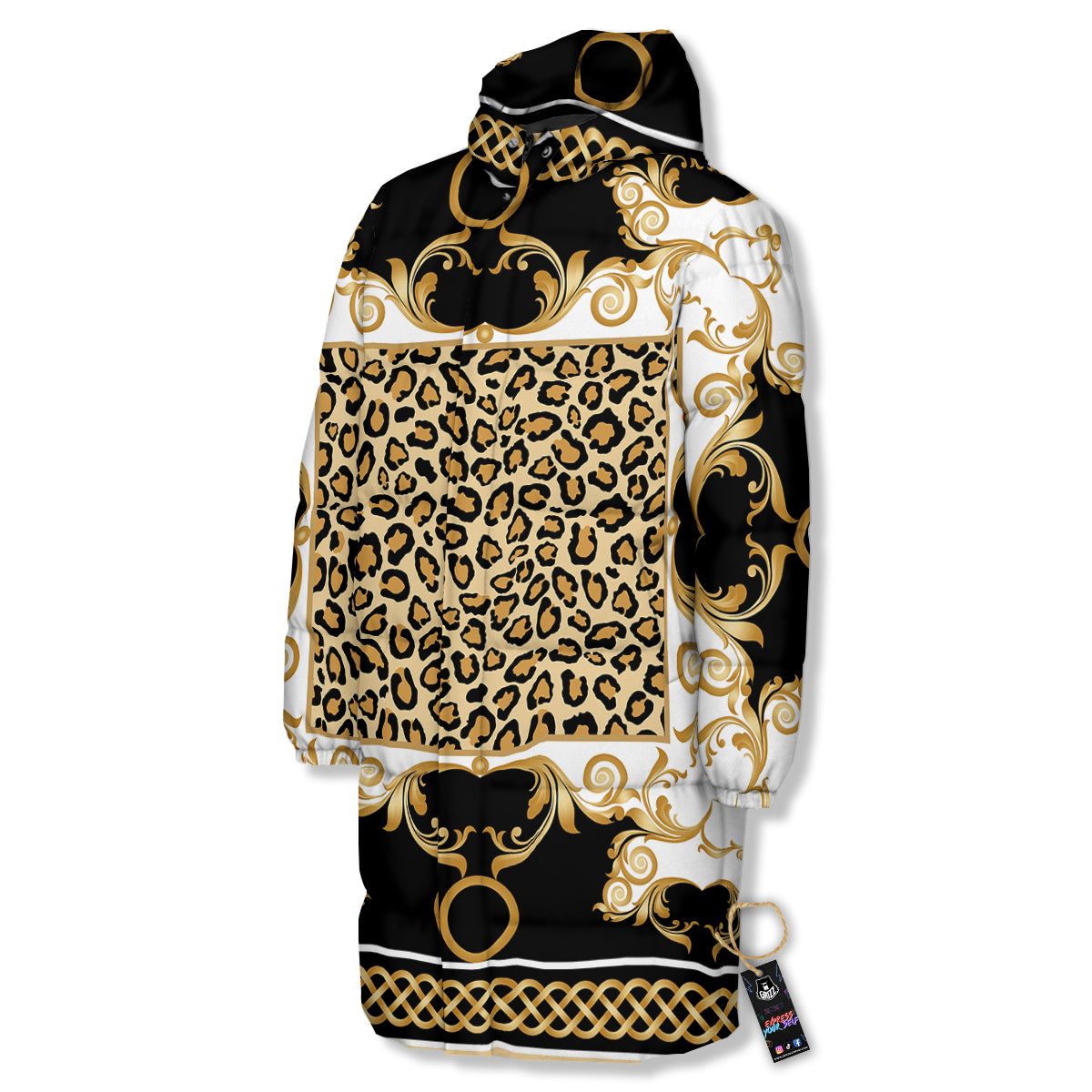Golden Baroque And Leopard Print Long Down Jacket