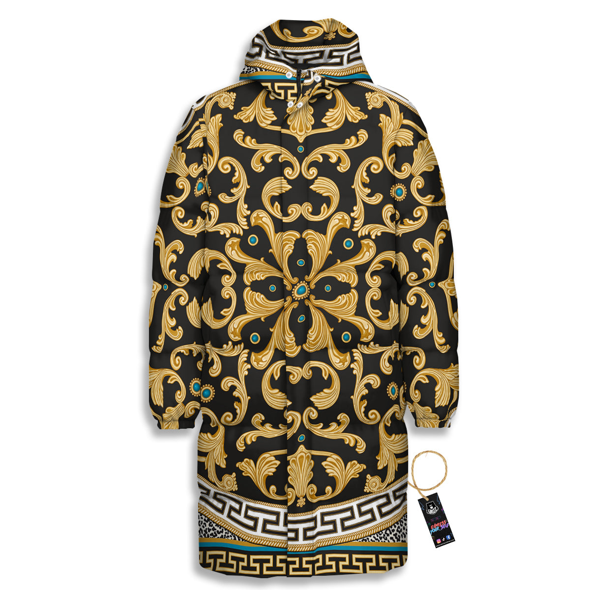 Golden Baroque Leopard Skin Print Long Down Jacket