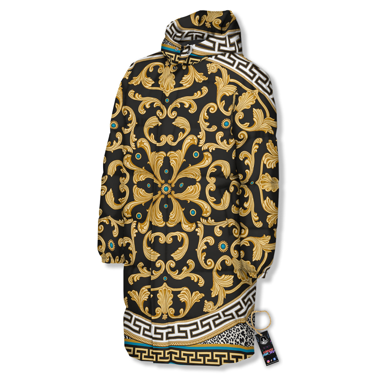 Golden Baroque Leopard Skin Print Long Down Jacket