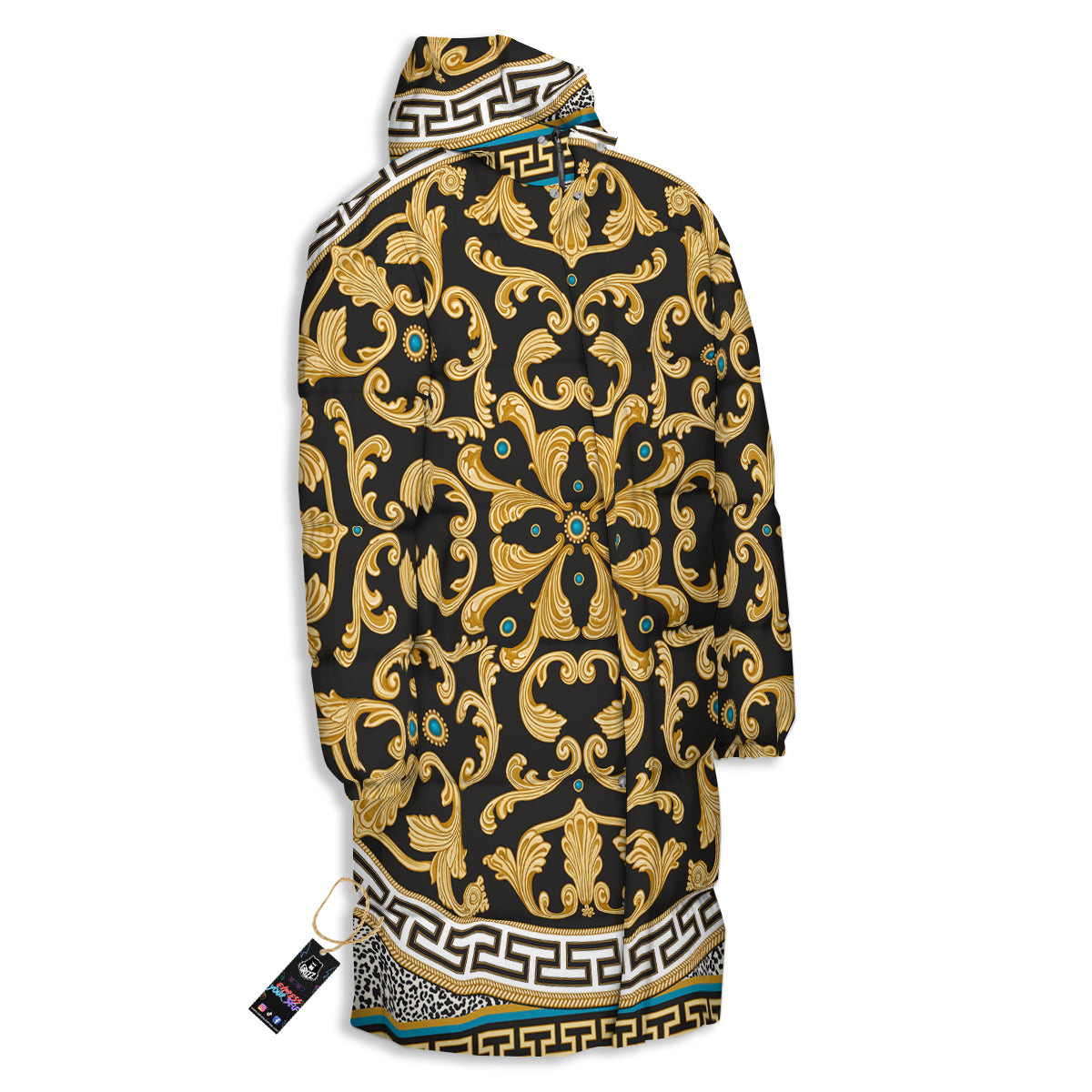 Golden Baroque Leopard Skin Print Long Down Jacket