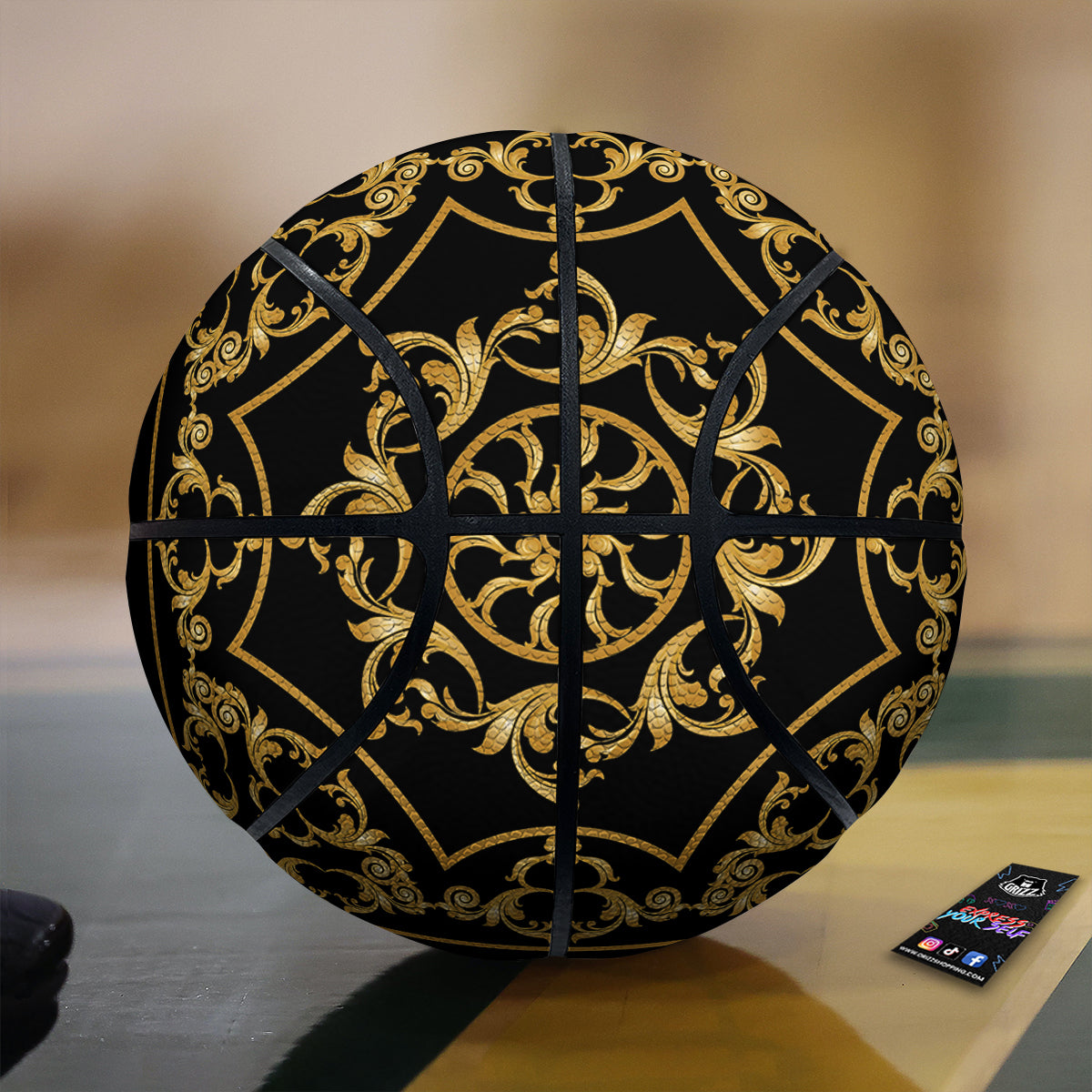 Golden Floral Baroque Print Basketball