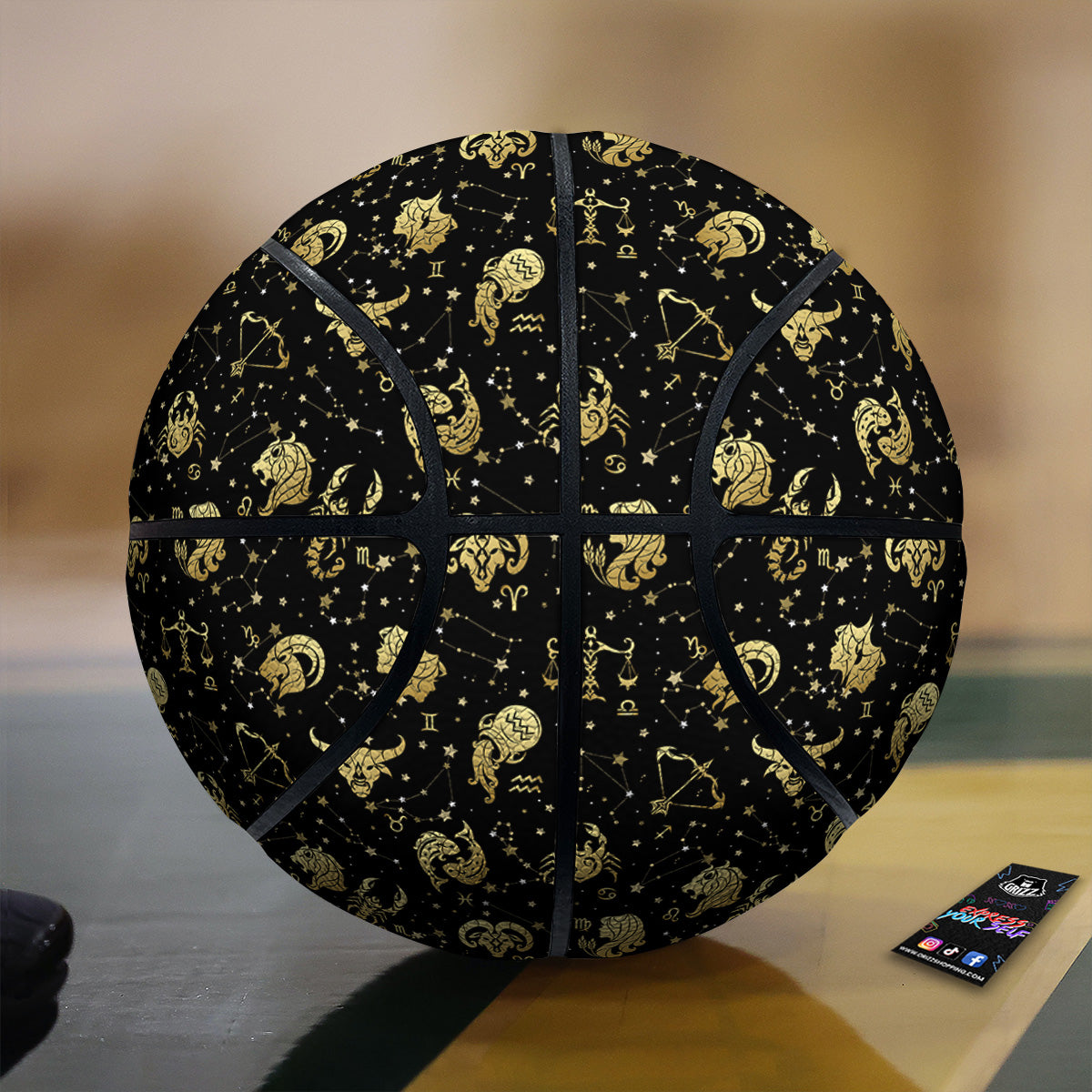 Golden Horoscope Zodiac Signs Print Pattern Basketball