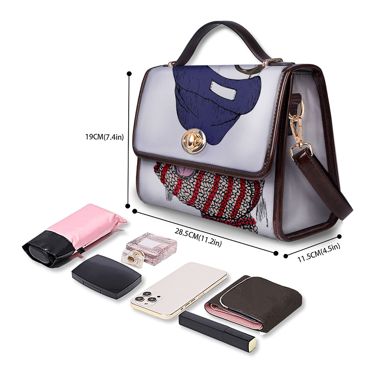 Golden Retriever Hipster Print Women's Satchel Bag