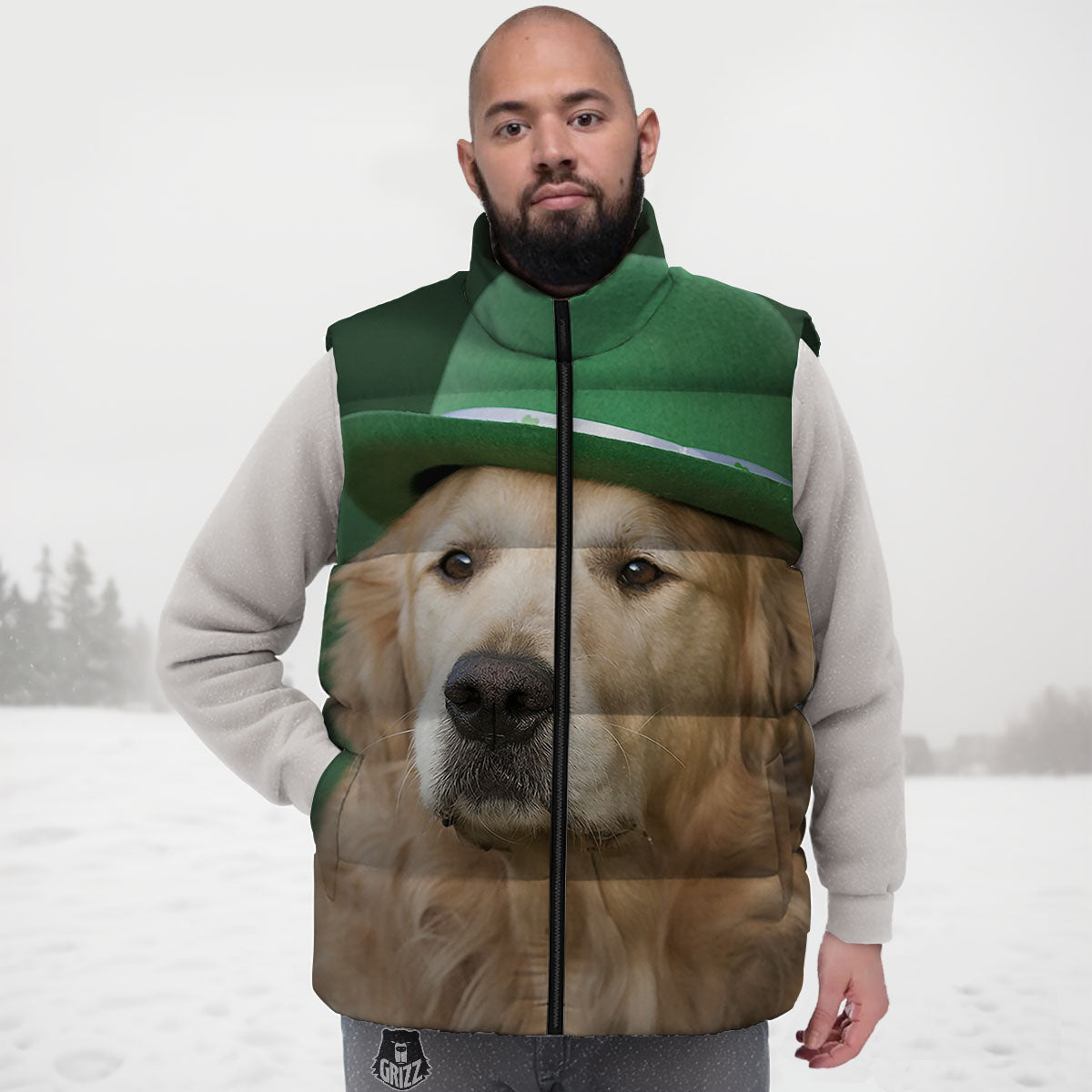 Golden Retriever Patrick's Day Print Down Vest