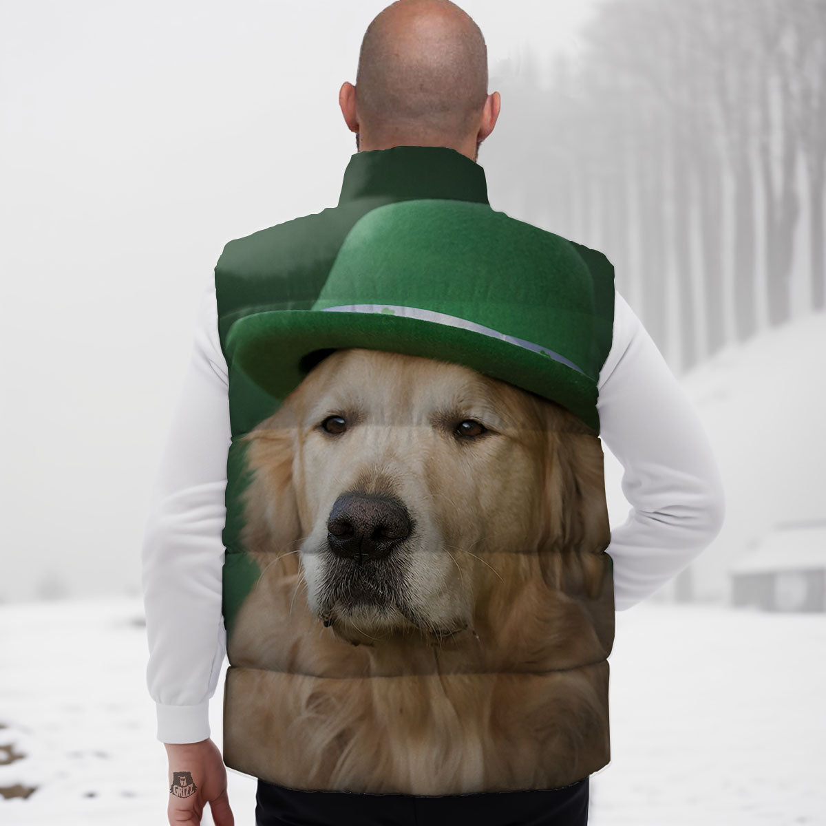 Golden Retriever Patrick's Day Print Down Vest