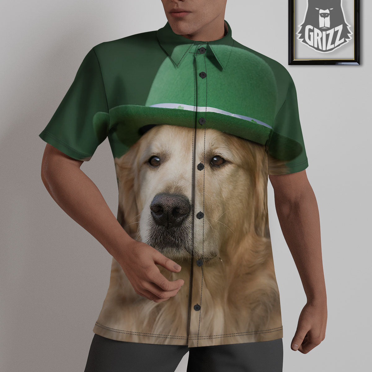 Golden Retriever Patrick's Day Print Untucked Shirts-grizzshop