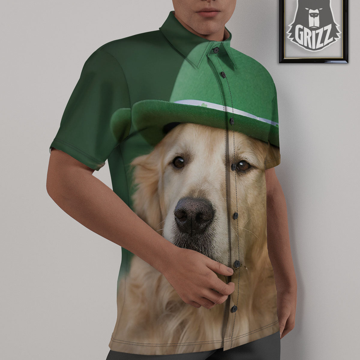 Golden Retriever Patrick's Day Print Untucked Shirts-grizzshop