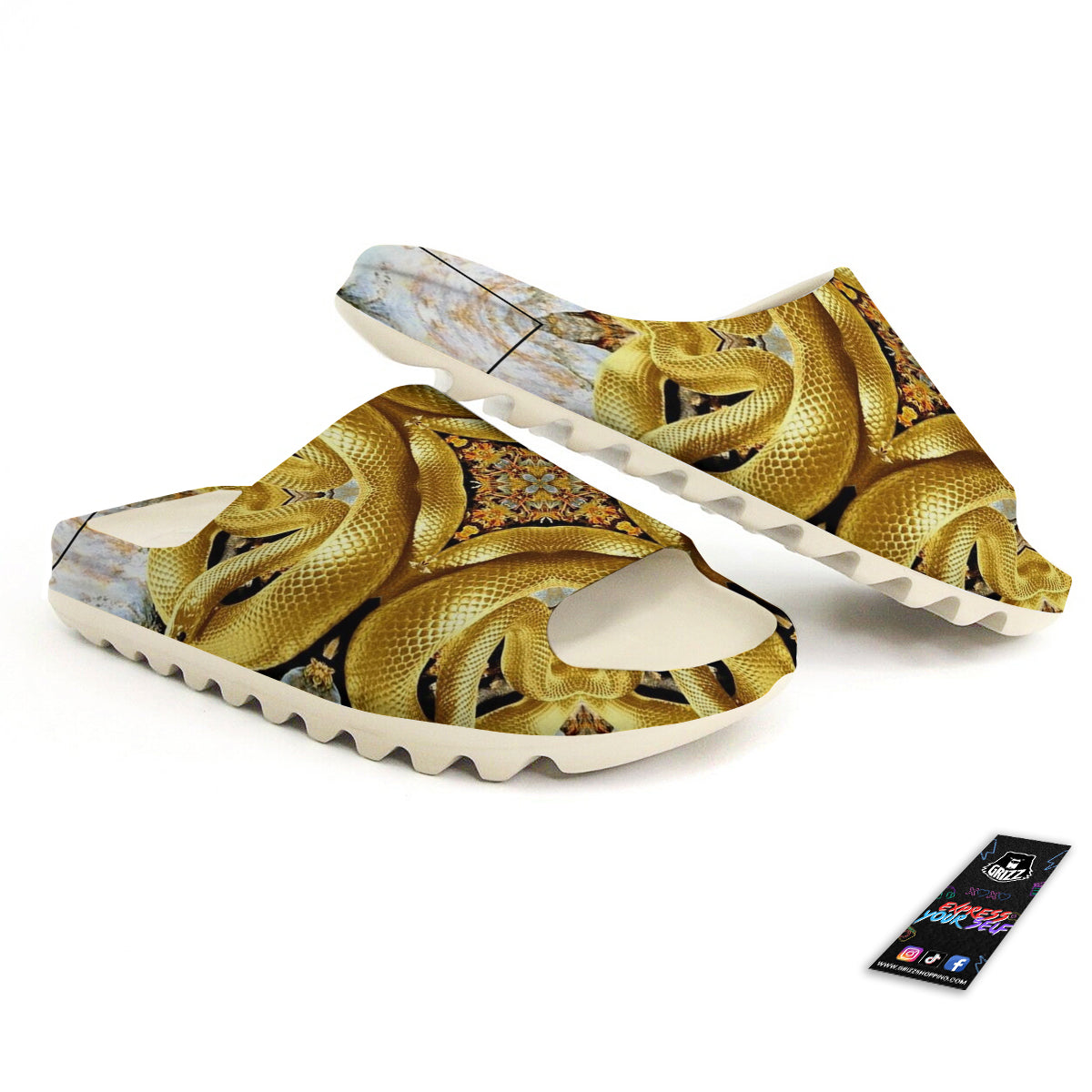 Golden Snake Kaleidoscope Print Sandals-grizzshop