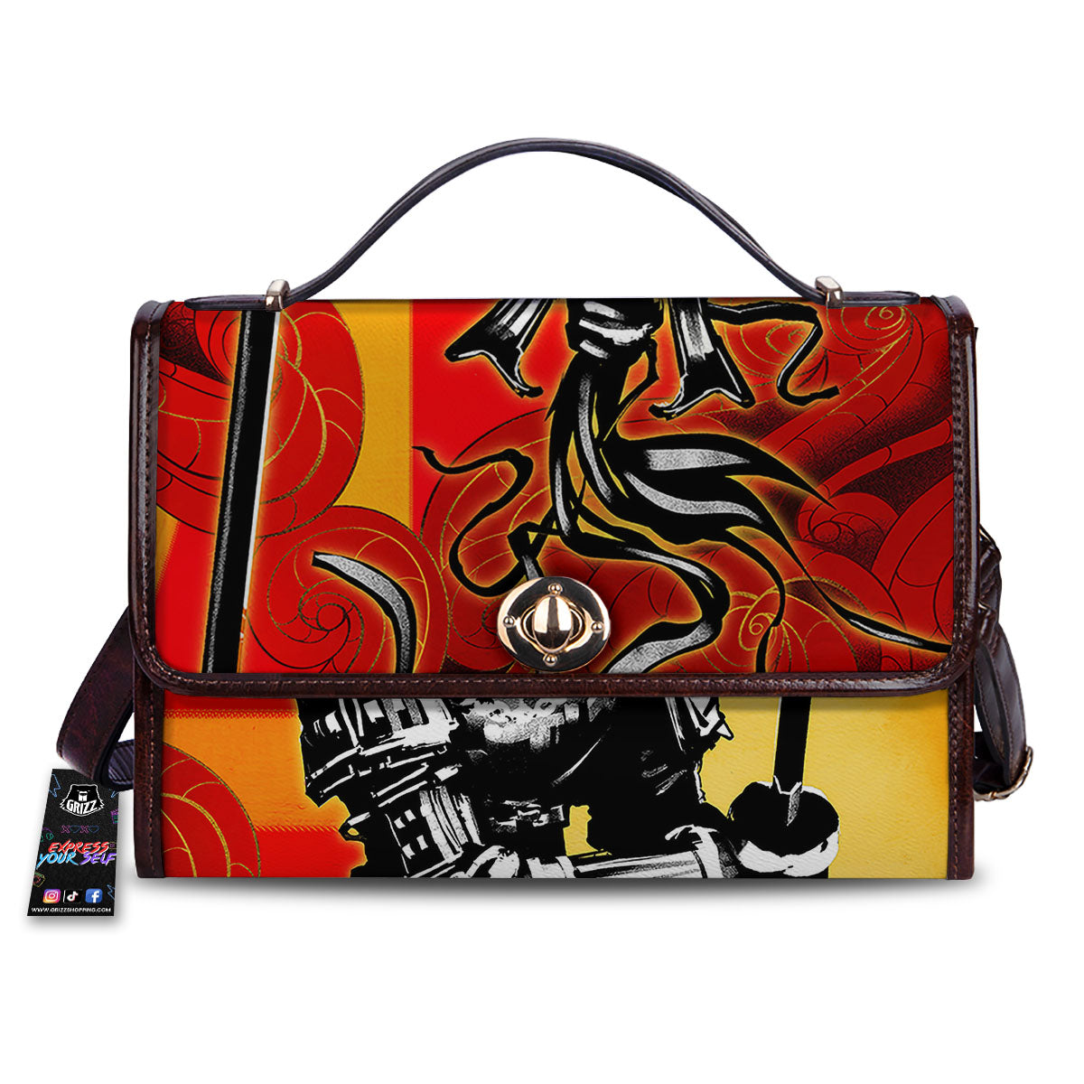 Golden Sun Samurai And Red Sky Print Women's Satchel Bag