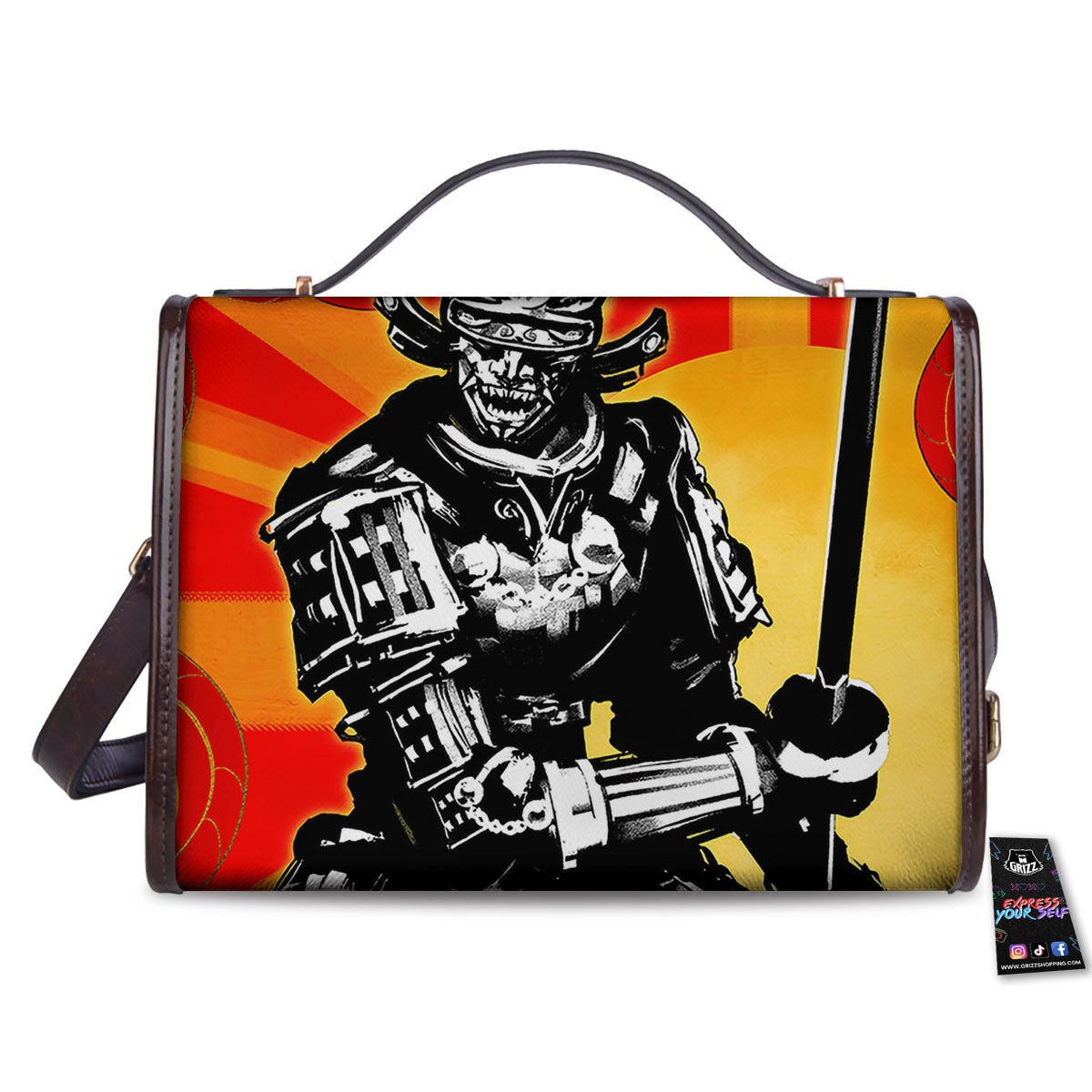 Golden Sun Samurai And Red Sky Print Women's Satchel Bag