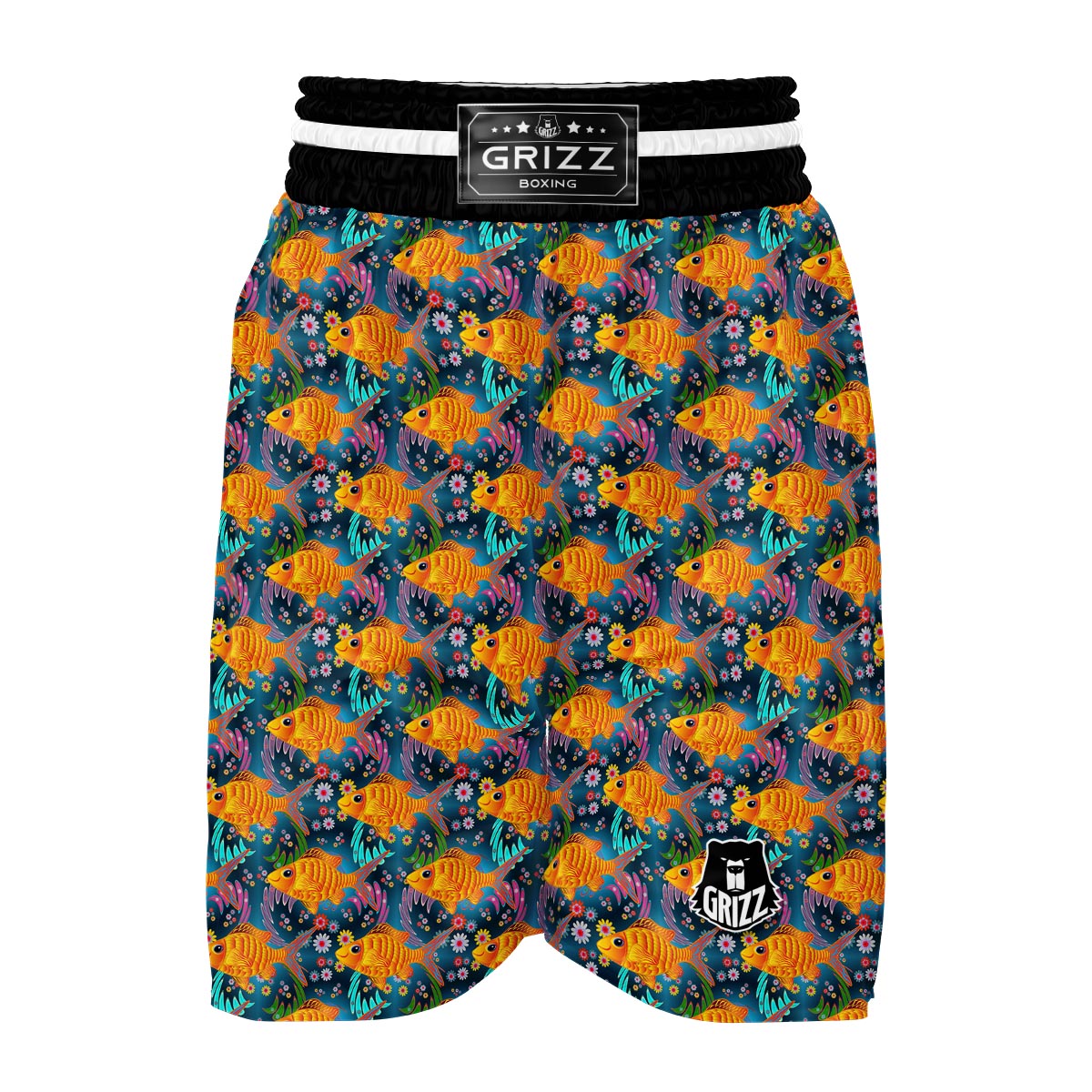 Goldfish Flower Pattern Print Boxing Shorts-grizzshop
