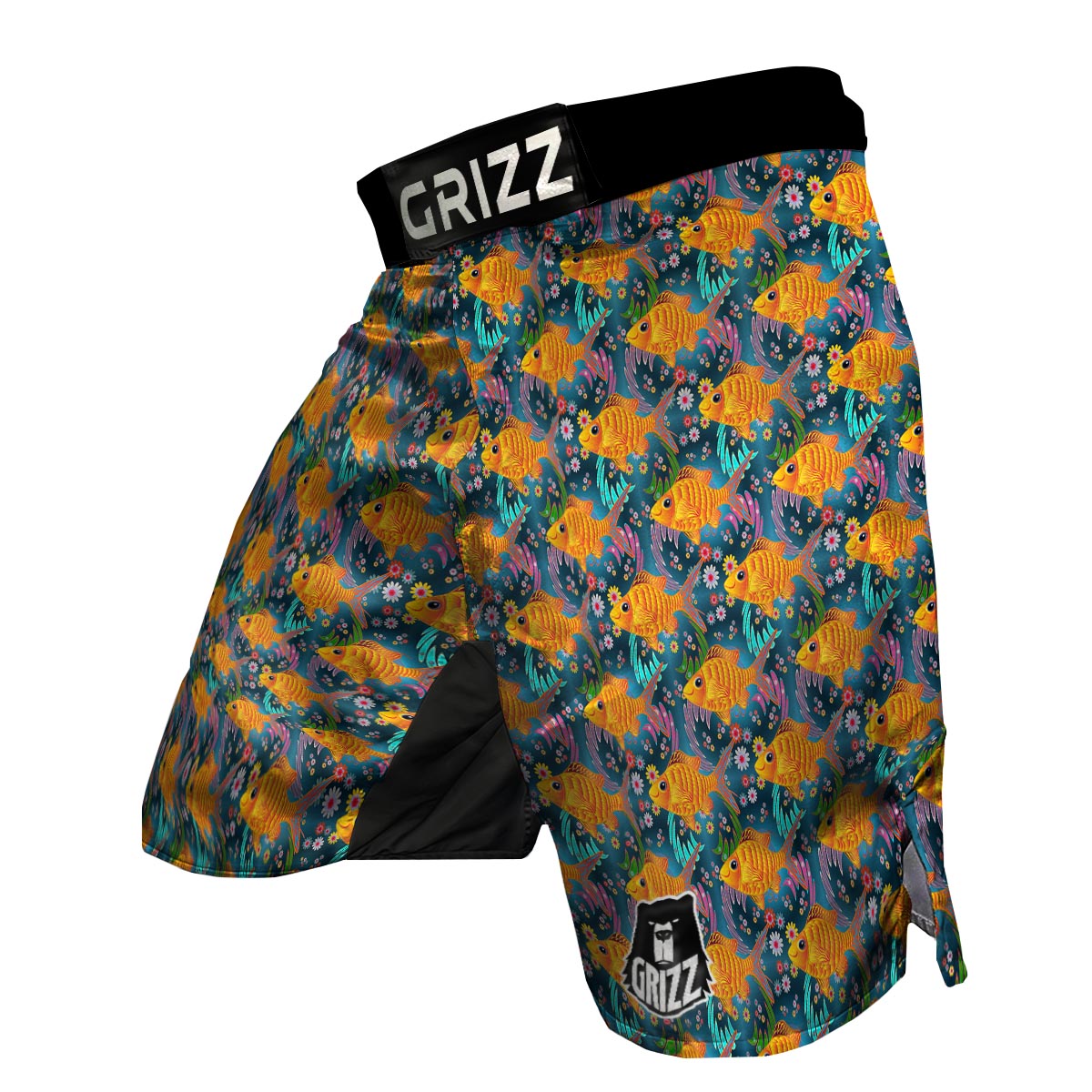 Goldfish Flower Pattern Print MMA Shorts-grizzshop