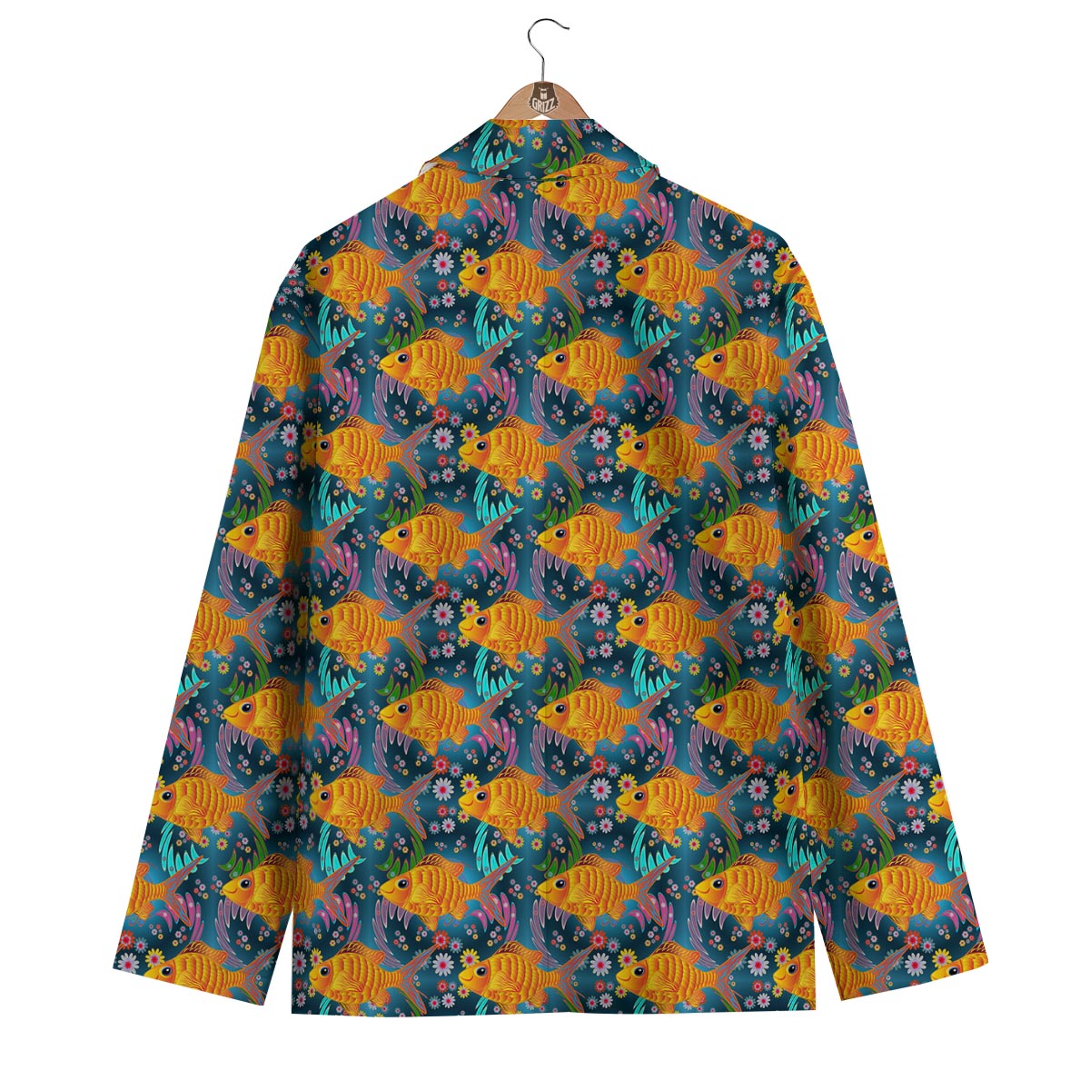 Goldfish Flower Pattern Print Men's Blazer-grizzshop