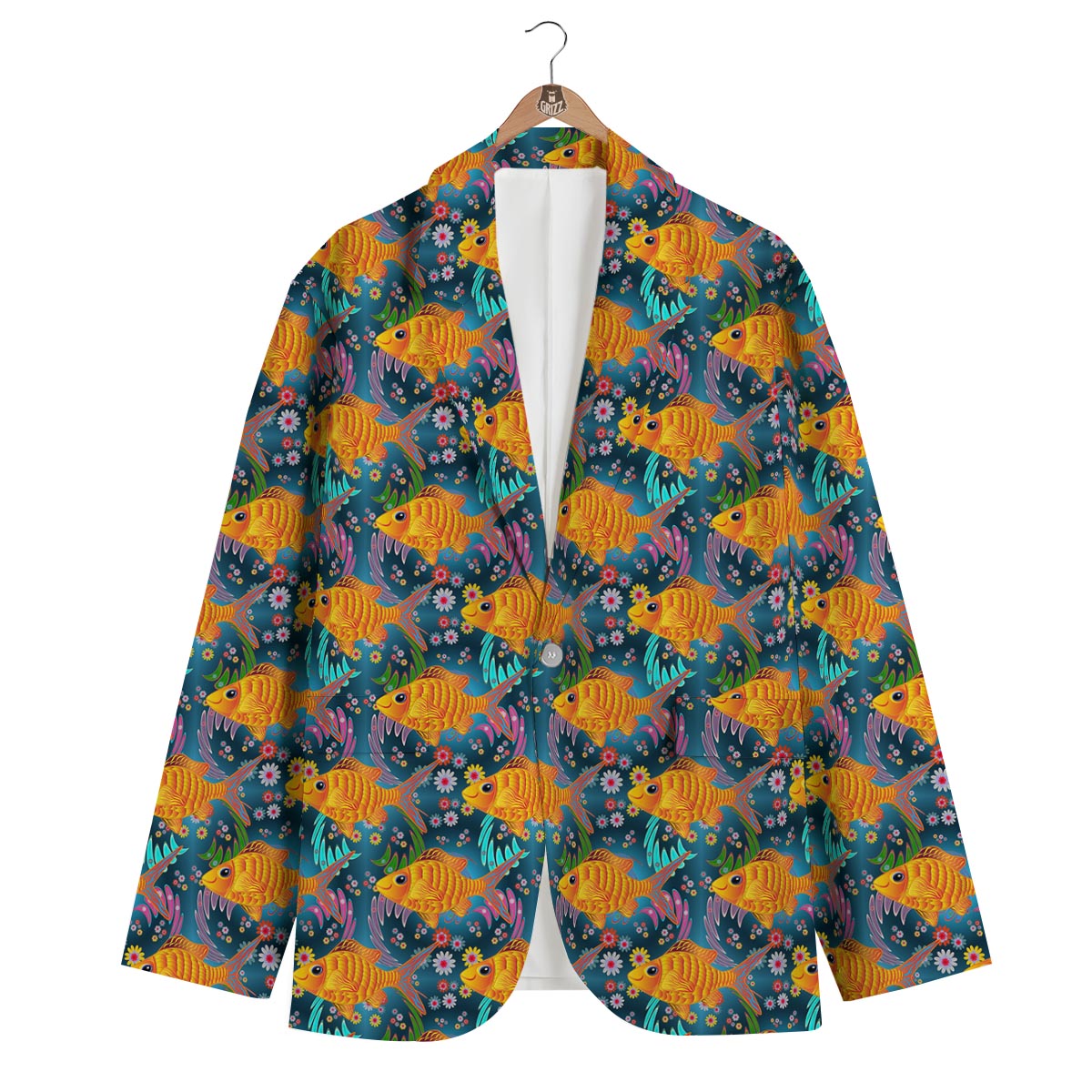 Goldfish Flower Pattern Print Men's Blazer-grizzshop