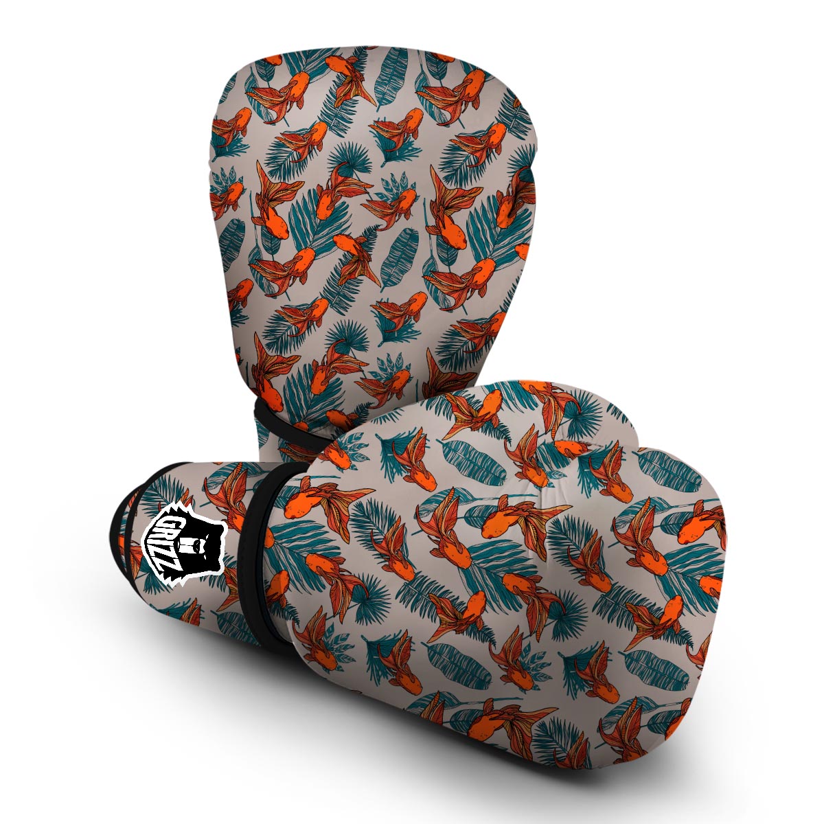 Goldfish Leaf Pattern Print Boxing Gloves-grizzshop