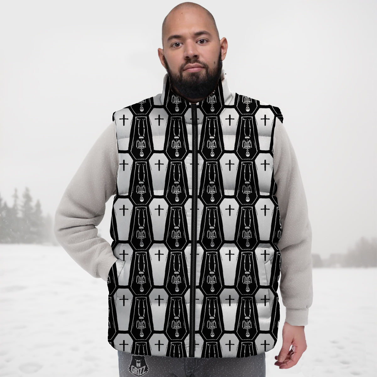 Goldfish Leaf Pattern Print Down Vest