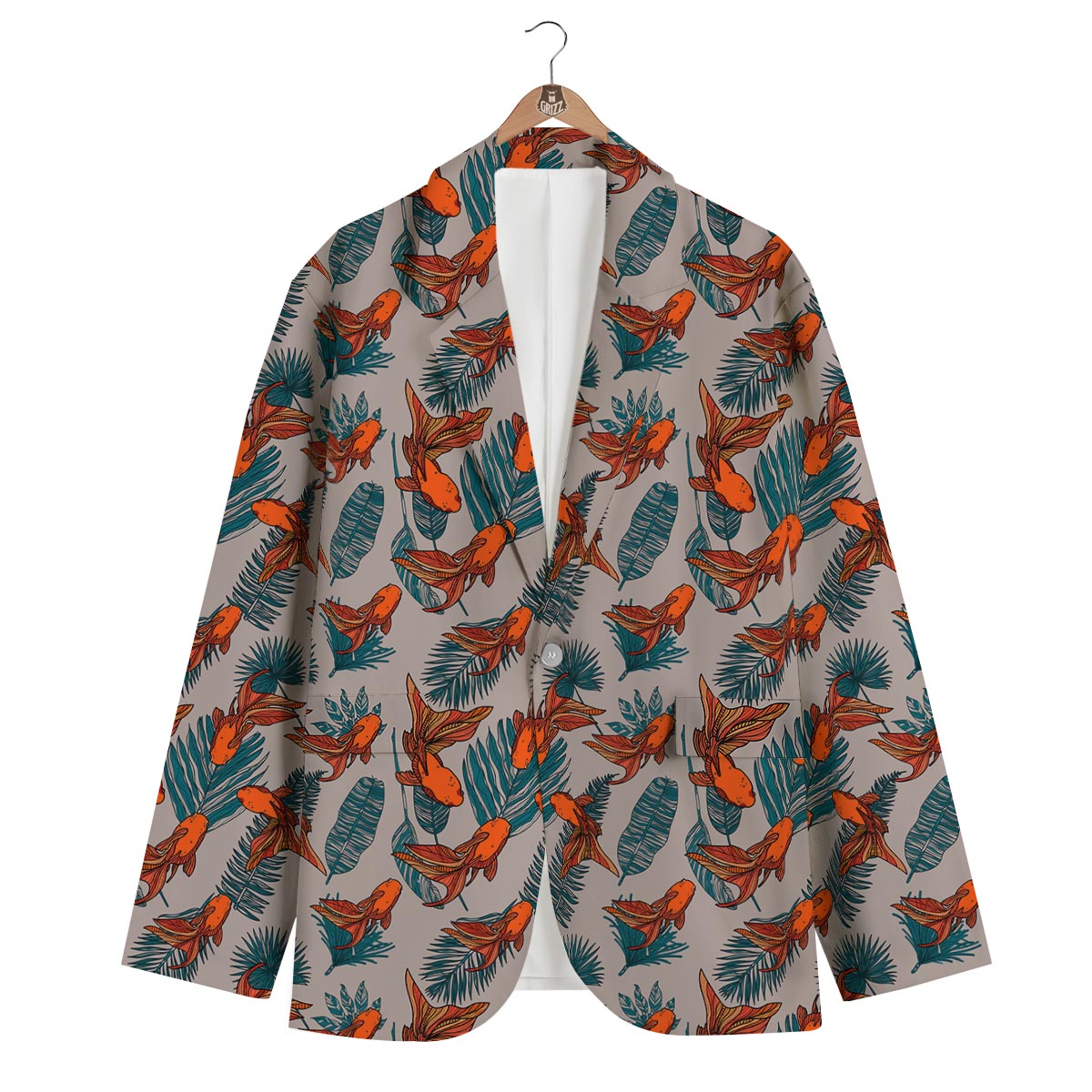 Goldfish Leaf Pattern Print Men's Blazer-grizzshop