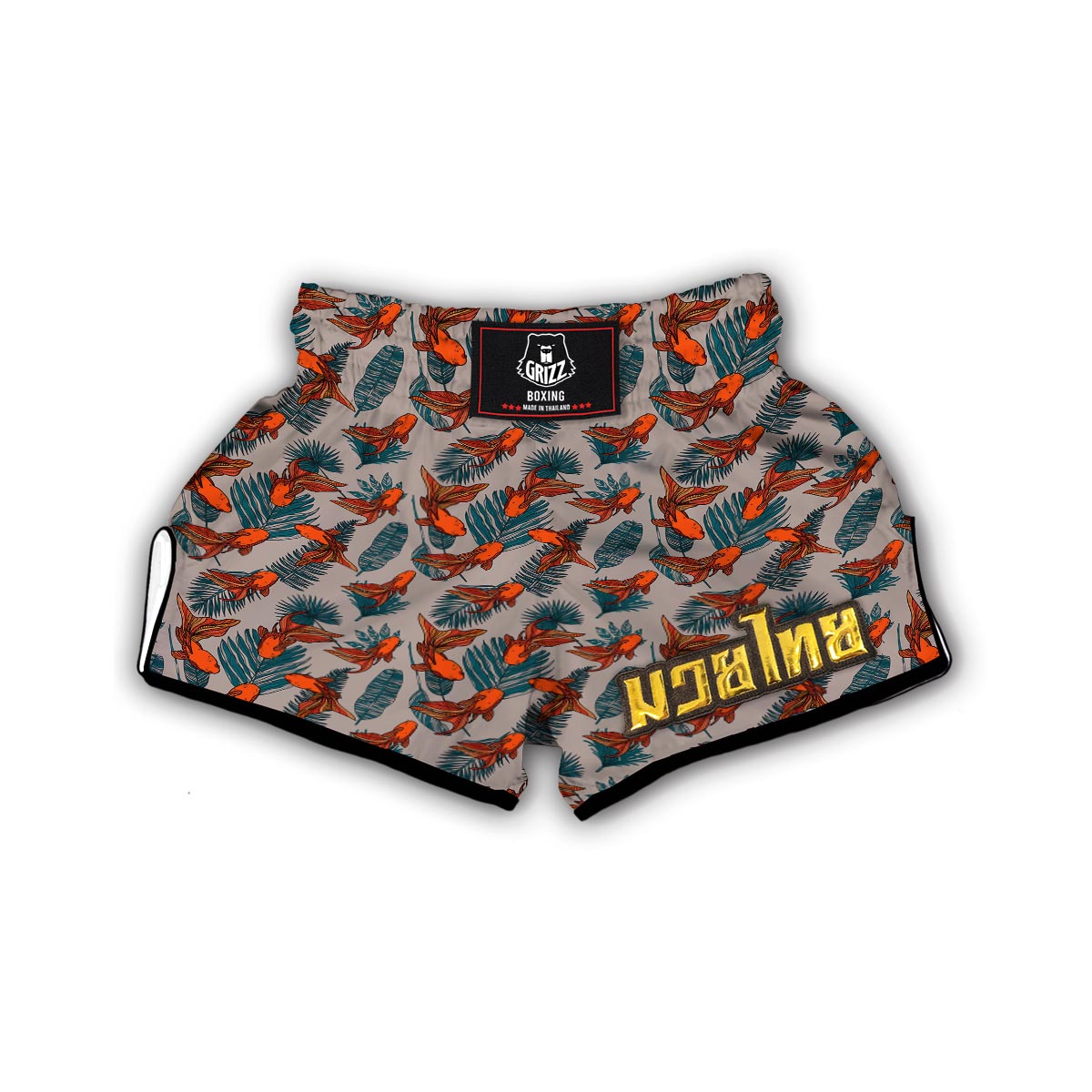 Goldfish Leaf Pattern Print Muay Thai Boxing Shorts-grizzshop