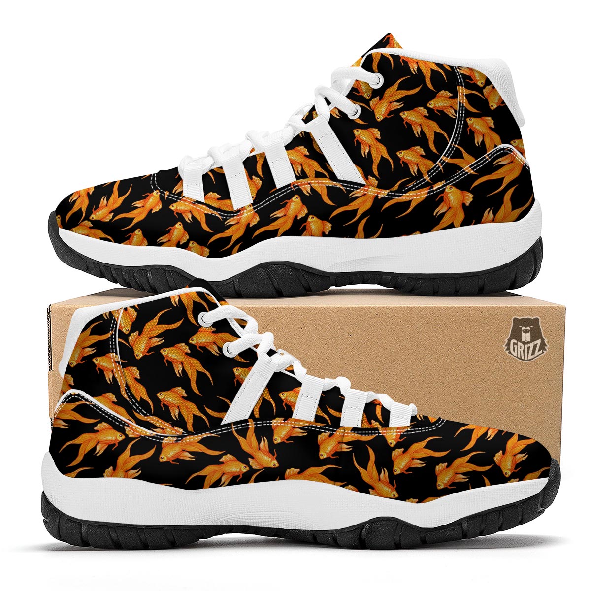 Goldfish Print Pattern White Bball Shoes-grizzshop