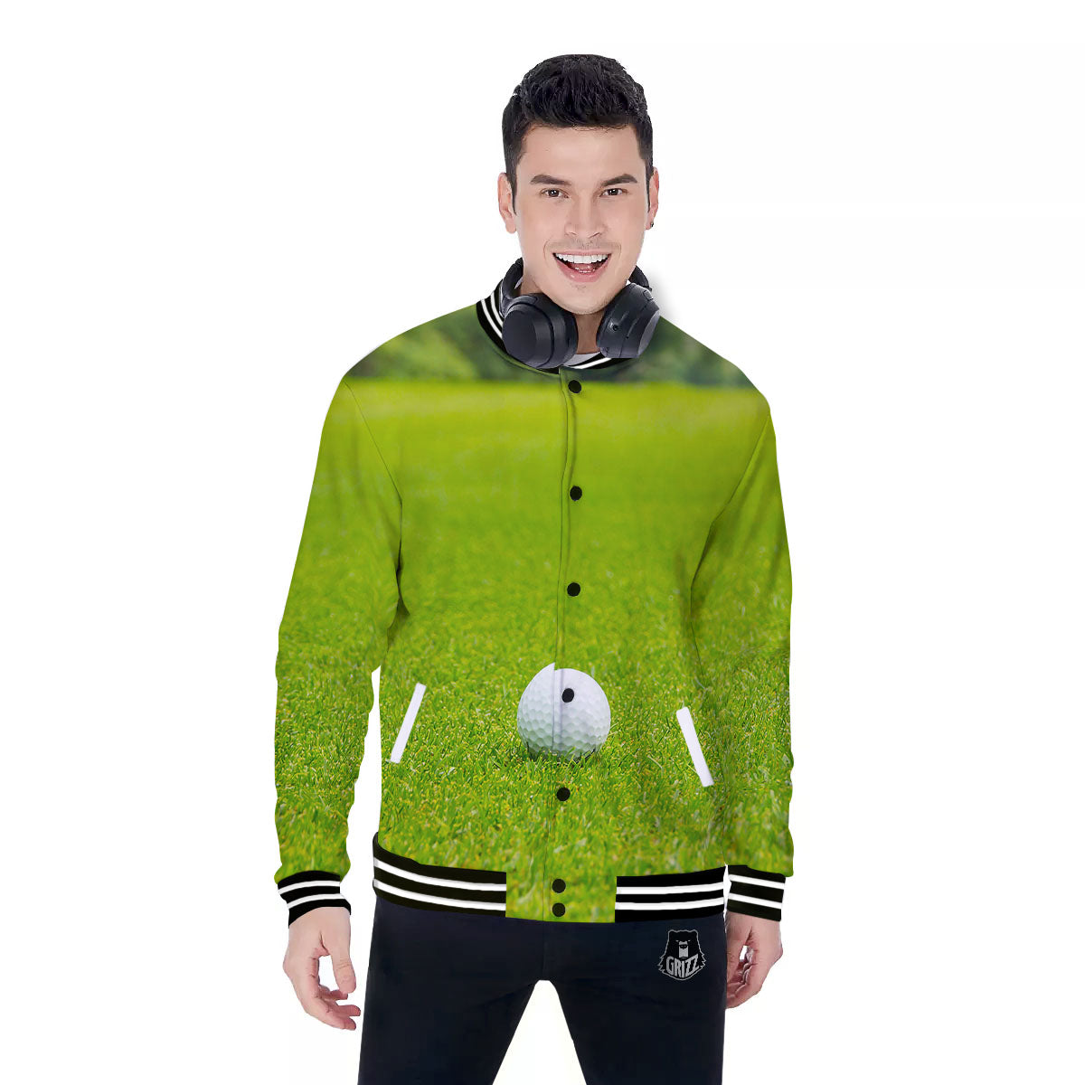 Golf Area Print Baseball Jacket-grizzshop