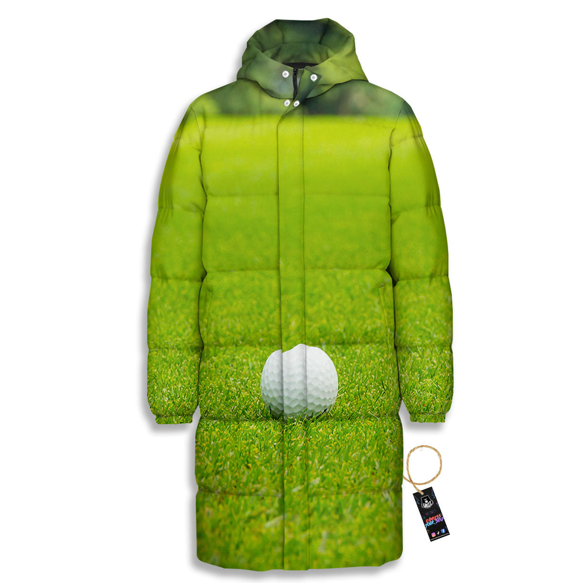 Golf Area Print Long Down Jacket-grizzshop