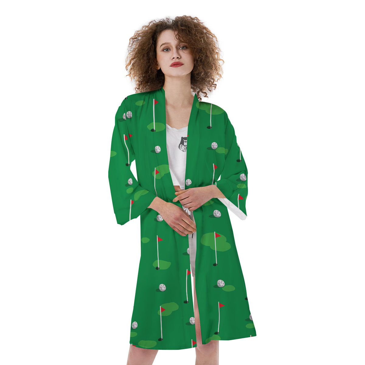 Golf Ball Green Print Pattern Kimono-grizzshop