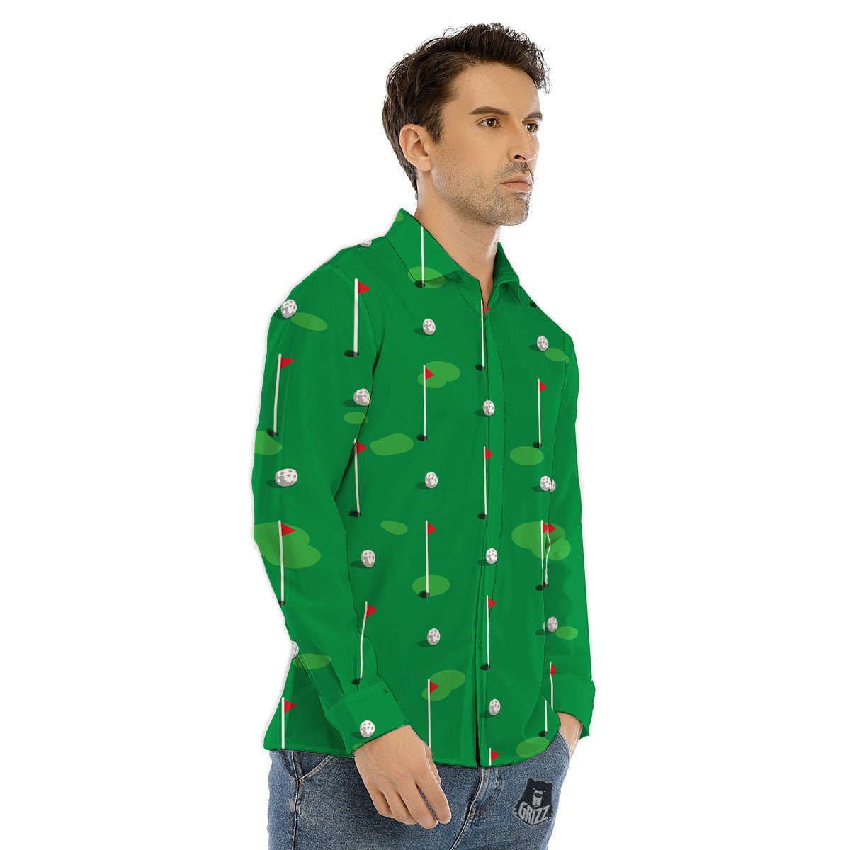 Golf Ball Green Print Pattern Men's Dress Shirts-grizzshop