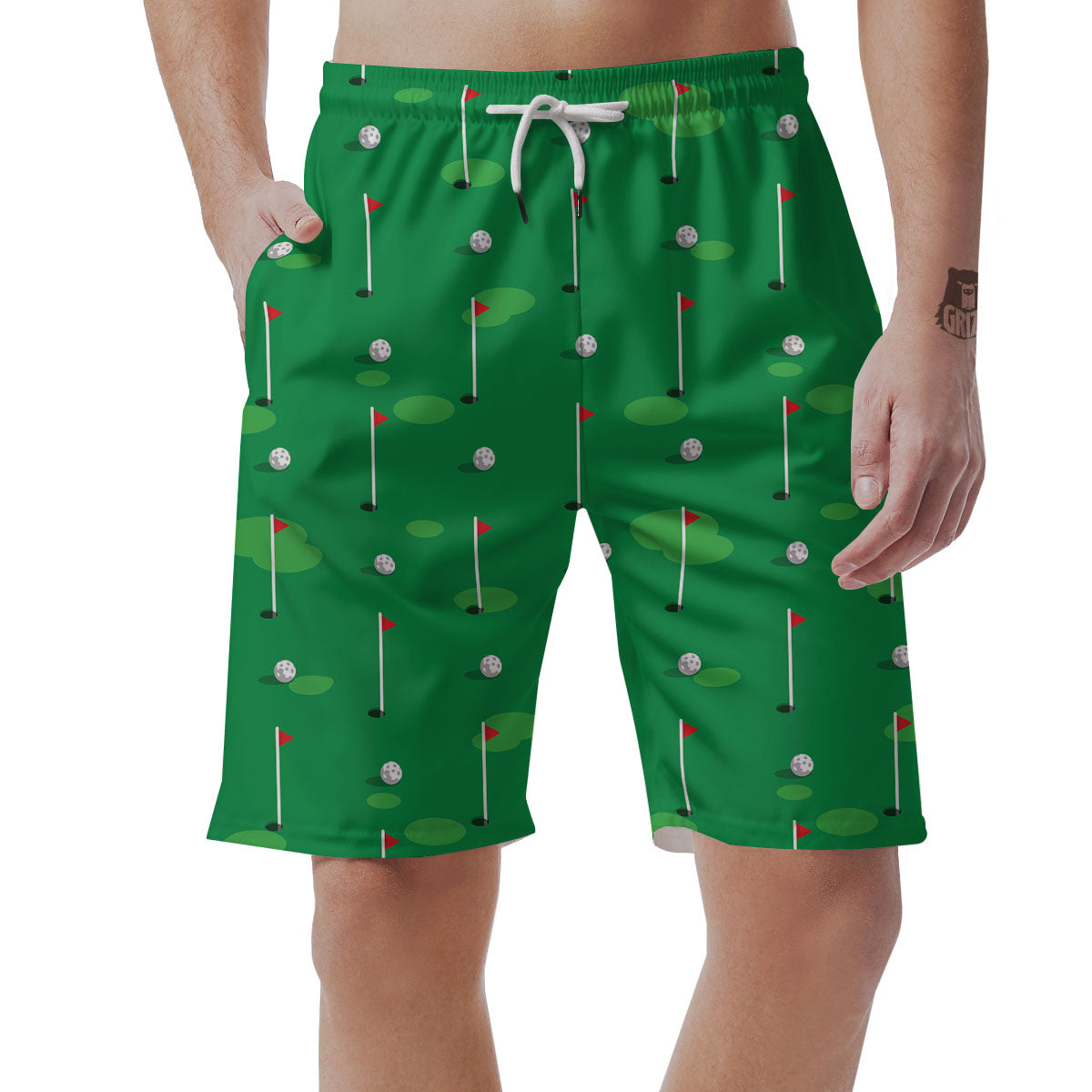 Golf Ball Green Print Pattern Men's Shorts-grizzshop