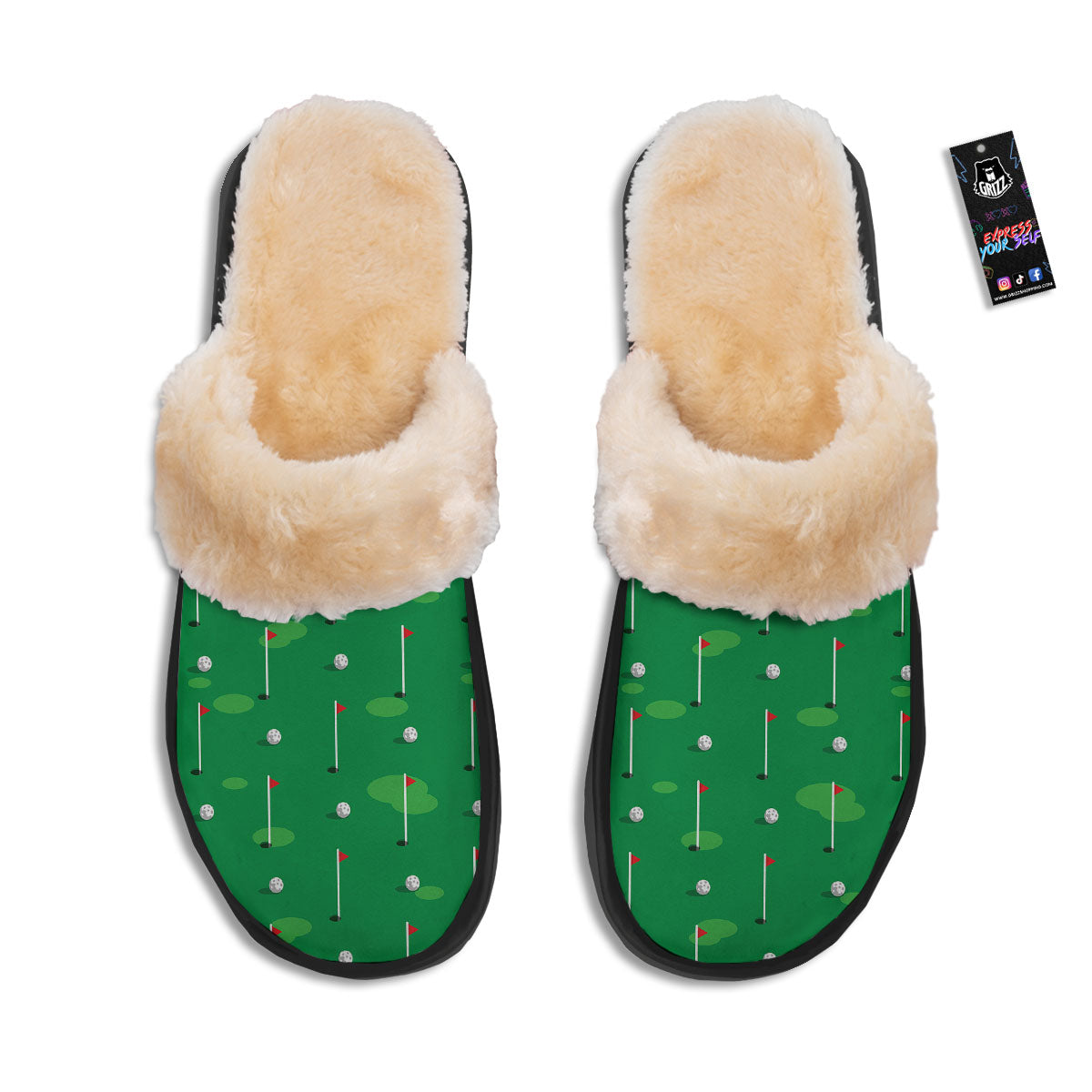 Golf Ball Green Print Pattern Slippers-grizzshop