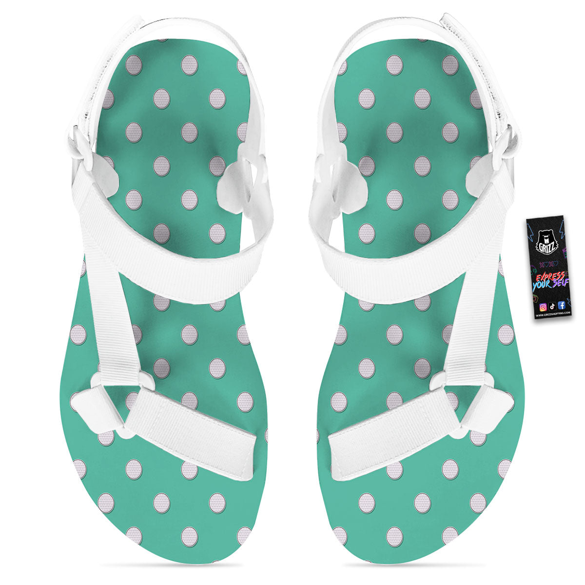 Golf Ball Print Pattern White Open Toe Sandals-grizzshop