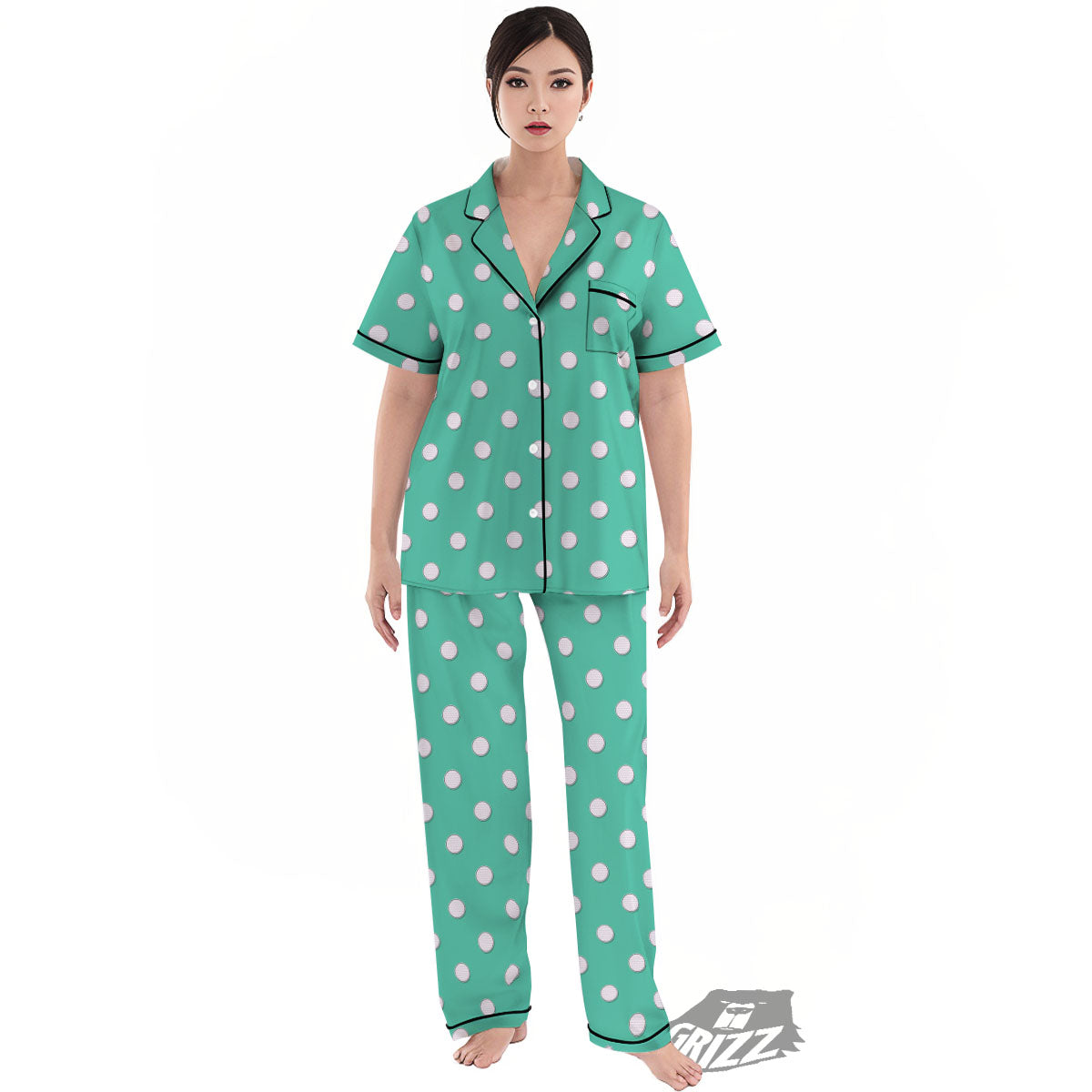 Golf Ball Print Pattern Women's Pajamas Set-grizzshop