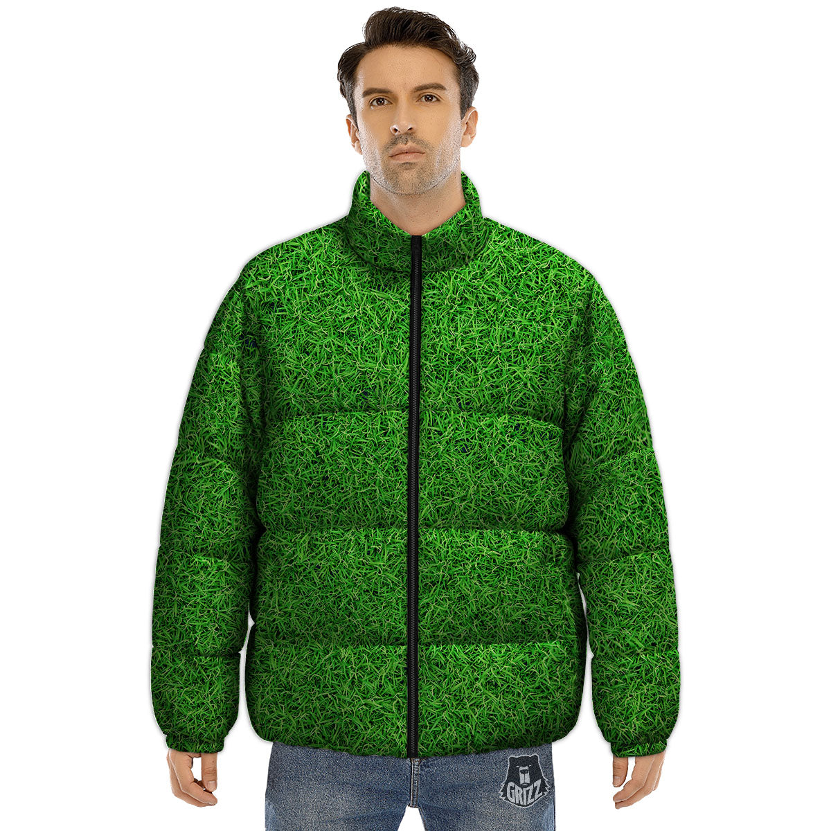 Golf Grass Print Puffer Jacket-grizzshop