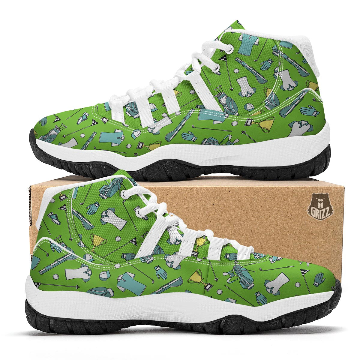 Golf Green Print Pattern White Bball Shoes-grizzshop