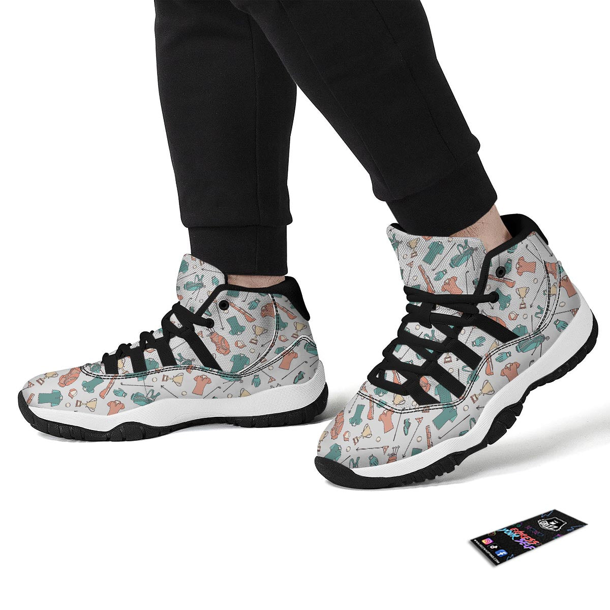 Golf Pattern Print Black Bball Shoes-grizzshop