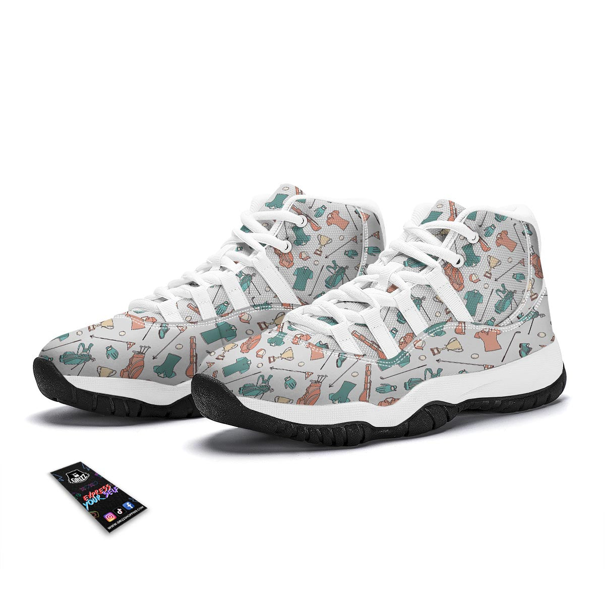 Golf Pattern Print White Bball Shoes-grizzshop