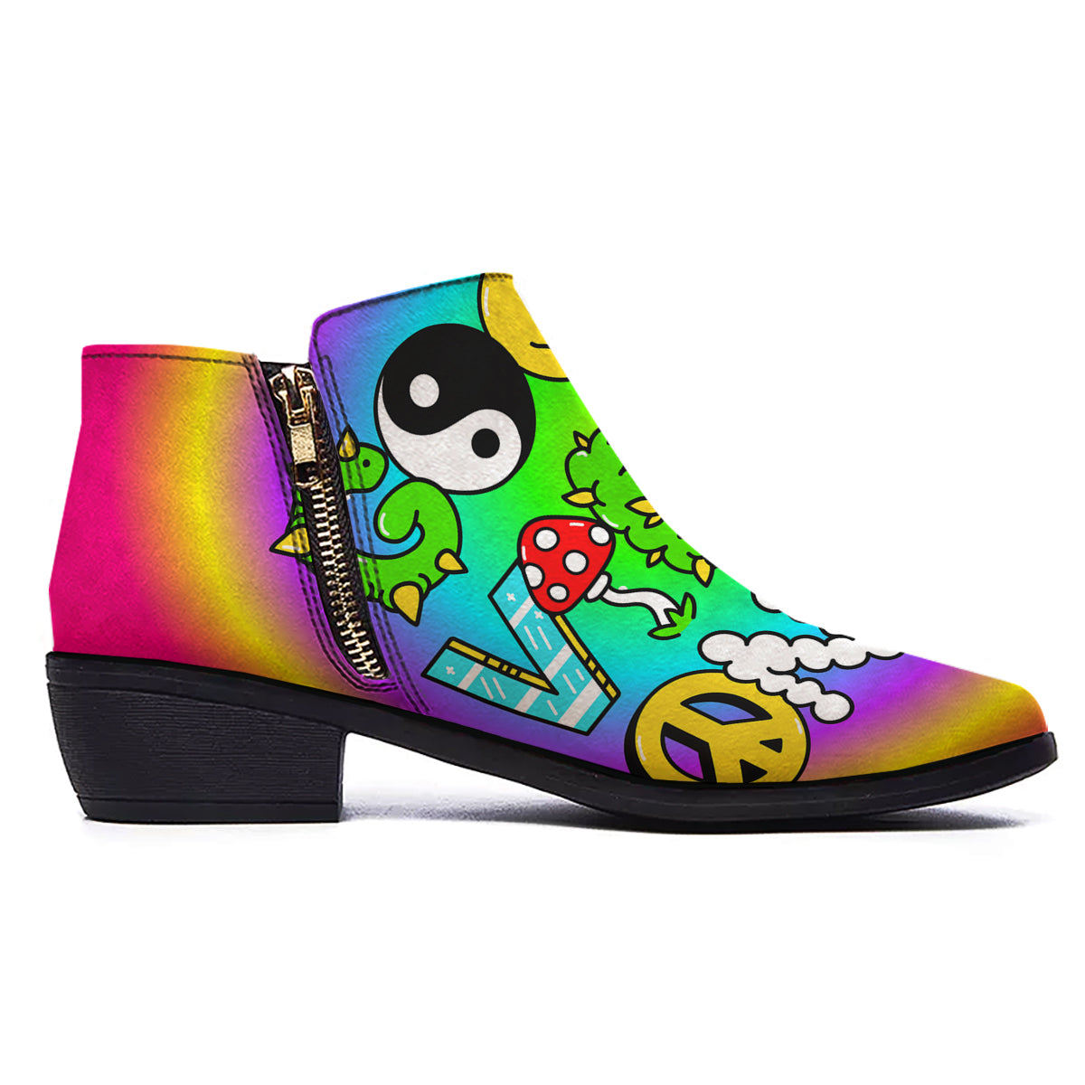 Good Vibes Only Quote Trippy Psychedelic Print Ankle Boots-grizzshop