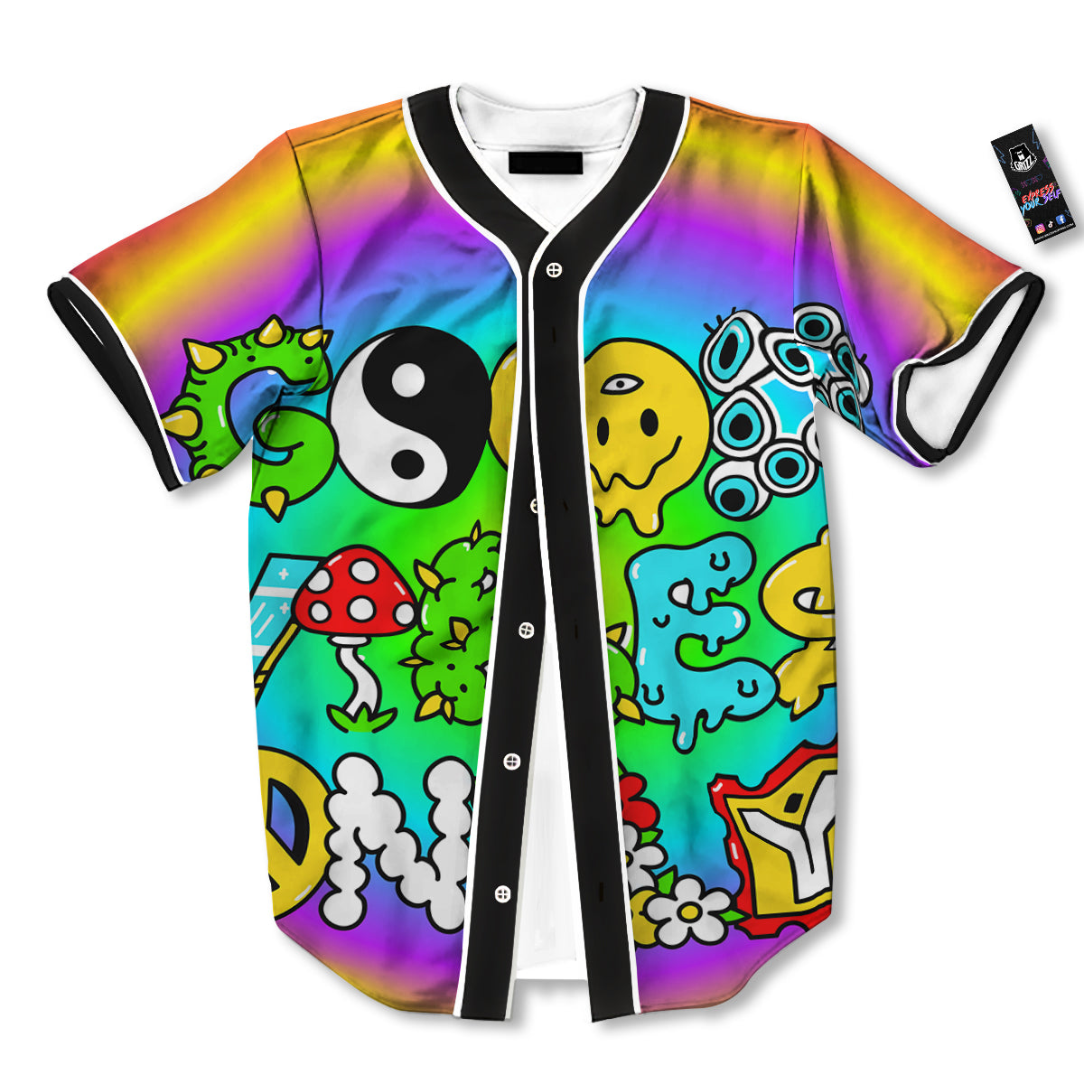 Good Vibes Only Quote Trippy Psychedelic Print Baseball Jersey-grizzshop