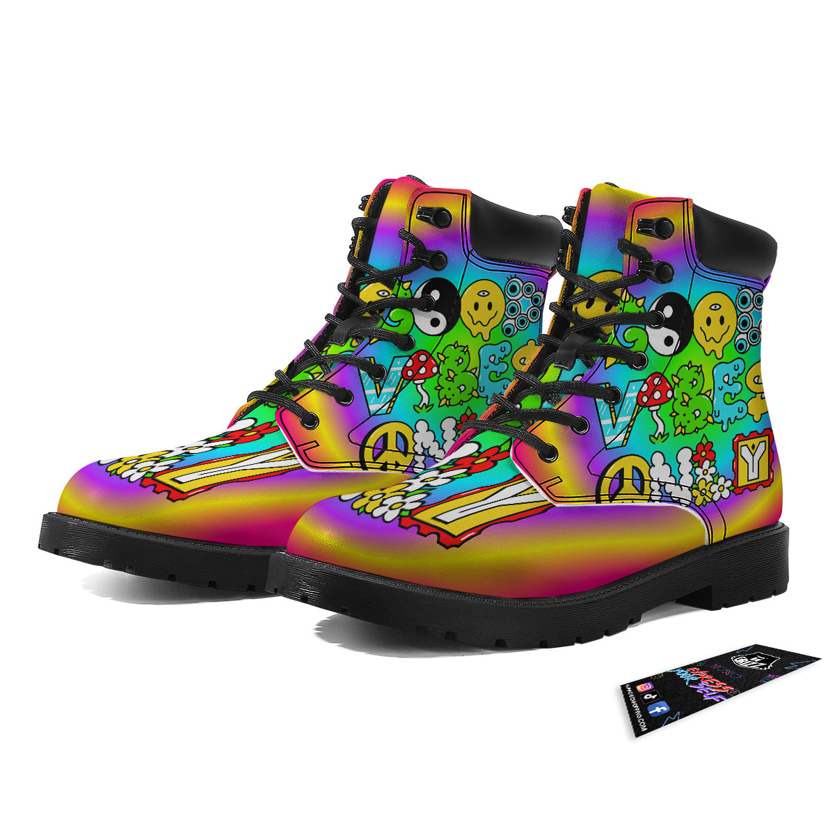 Good Vibes Only Quote Trippy Psychedelic Print Boots-grizzshop